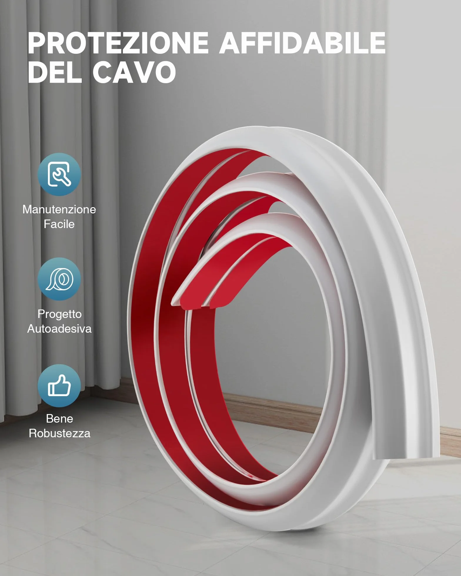 CREWORKS 1.8M Canalina Passacavi Pavimento 3 Canali, PVC Flessibile Calpestabile Adesiva Grigio