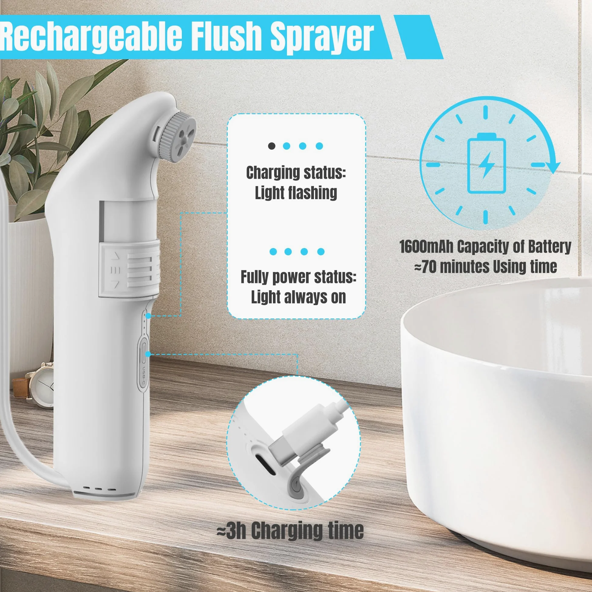 Spruzzatore portatile per Bidet per bagno, Bidet portatile elettrico da viaggio, Igiene delle parti intime con serbatoio 2,5 l per auto, bagno, WC, campeggio, nero