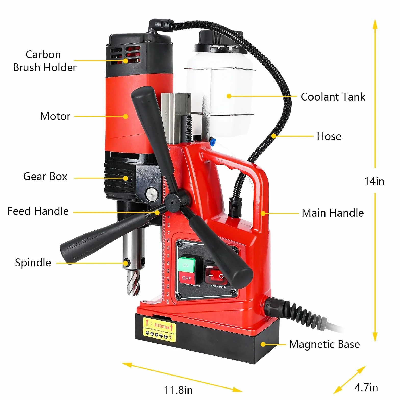 Trapano Magnetico 1300 W 1,57" Diametro 810 Giri/Min Portatile per Metallo Legno Edilizia