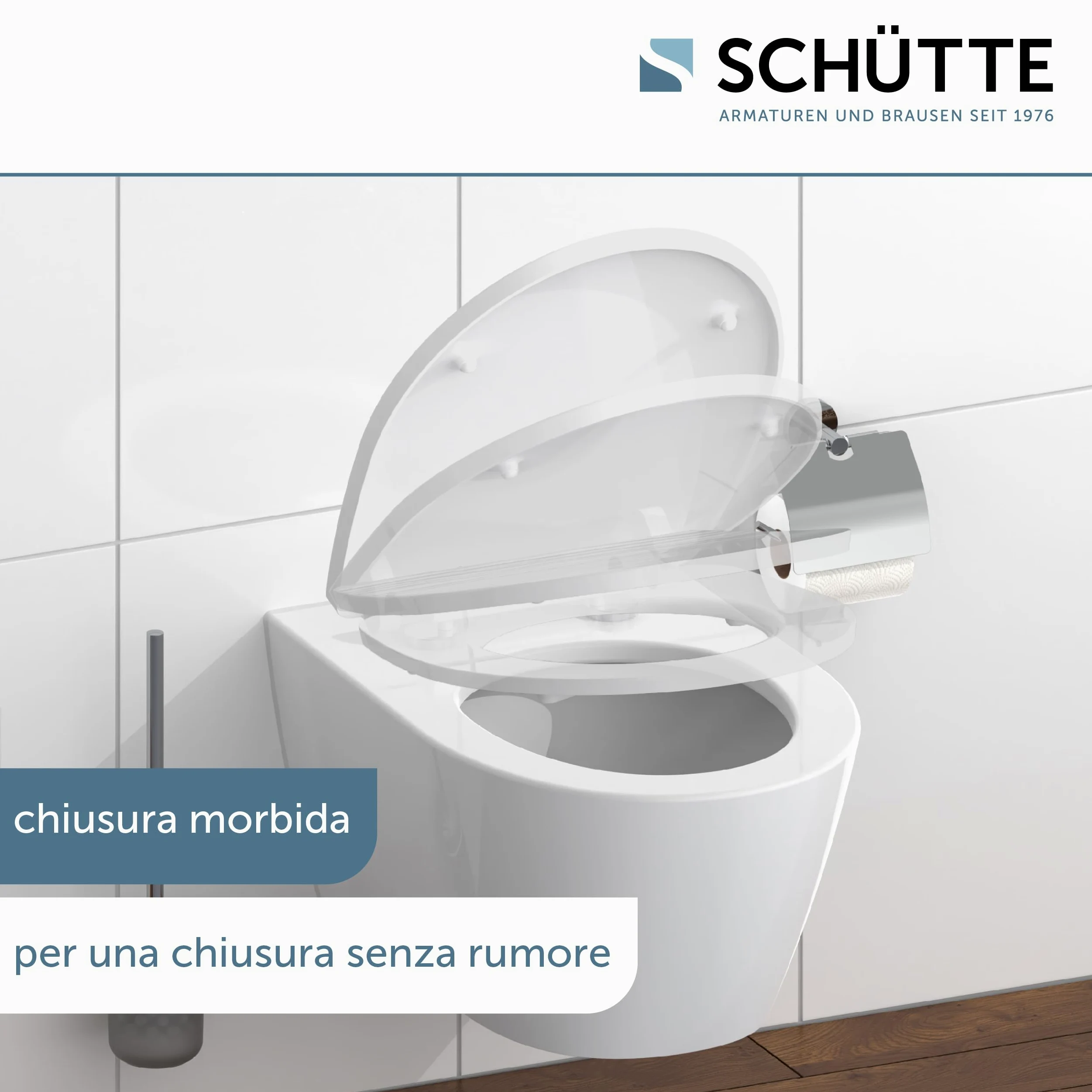 SCHÜTTE 82584 - Sedile WC in Duroplast High Gloss, bianco, con abbassamento automatico e chiusura rapida, motivo