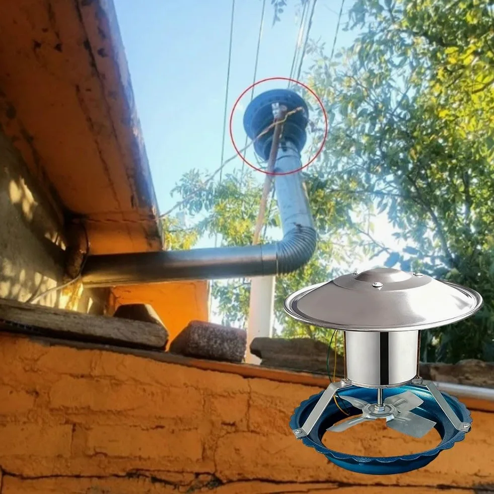 Ventilatore per camino, ventola di scarico per stufa a legna, 120 W, silenzioso, in acciaio inox, facile da installare, per caldaia, forno