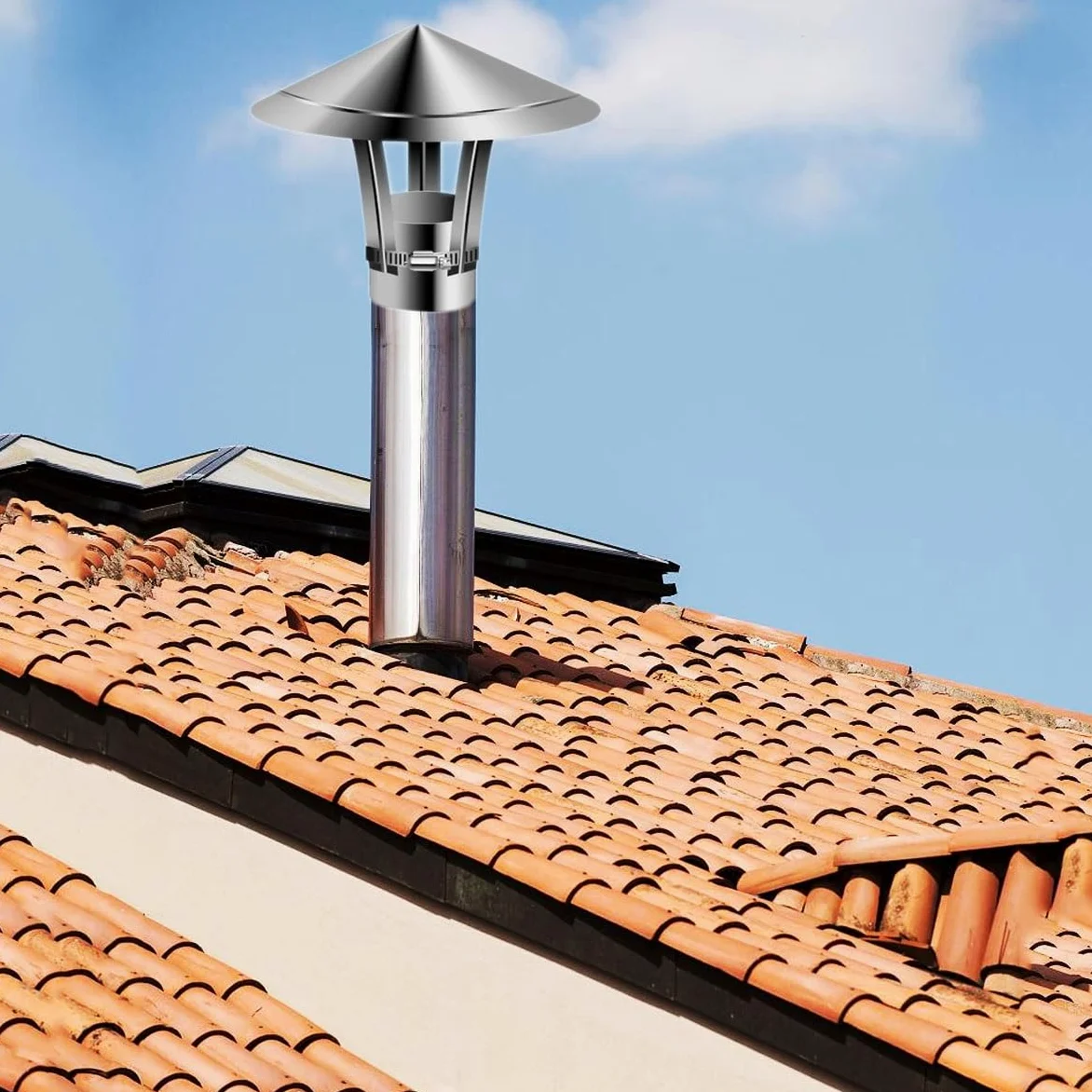 Copertura canna fumaria in acciaio inox | 50-300 mm, Scenario di utilizzo: ventilazione del camino e scarico fumi