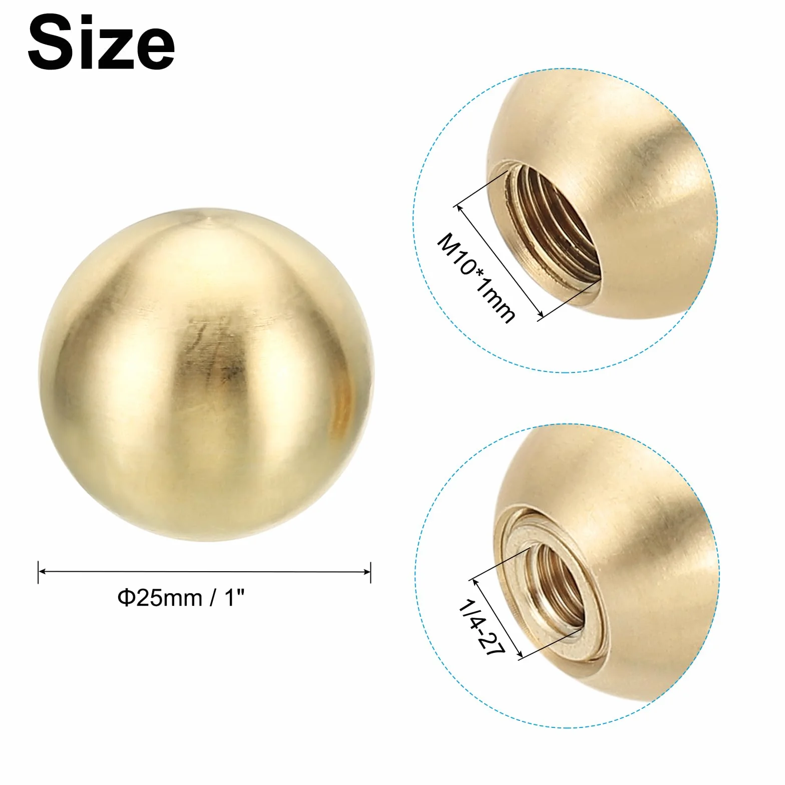 PATIKIL 25mm Pomelli Sfera per Lampade, Dadi a Testa Bombata Ottone Massiccio con Adattatore Riduzione