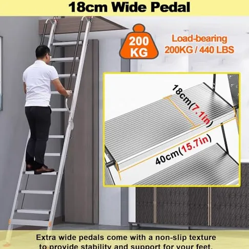 Scala pieghevole in alluminio con gancio per una maggiore sicurezza, ideale per tetto, garage, pozzo finestra e accesso al letto alto, 12 gradini h-350 cm/11,5 piedi