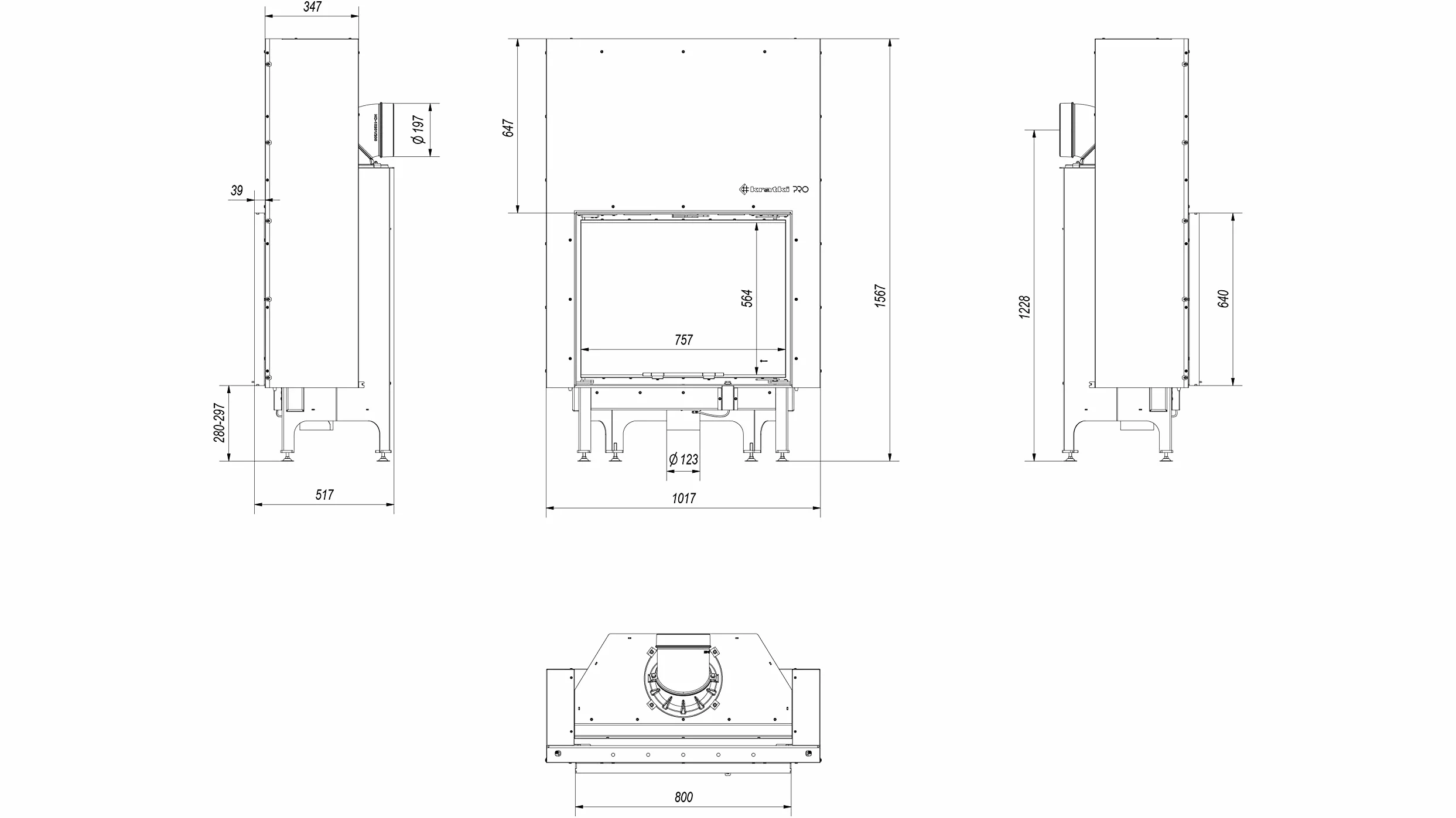 KRATKI Inserto per camino in acciaio a legna NADIA 13 kW Ø200 saliscendi A+ | Acciaio nero, efficienza 81%, classe A+. Ecodesign, BImSchV 2, Kratki PRO; per recupero calore.; combustione efficiente