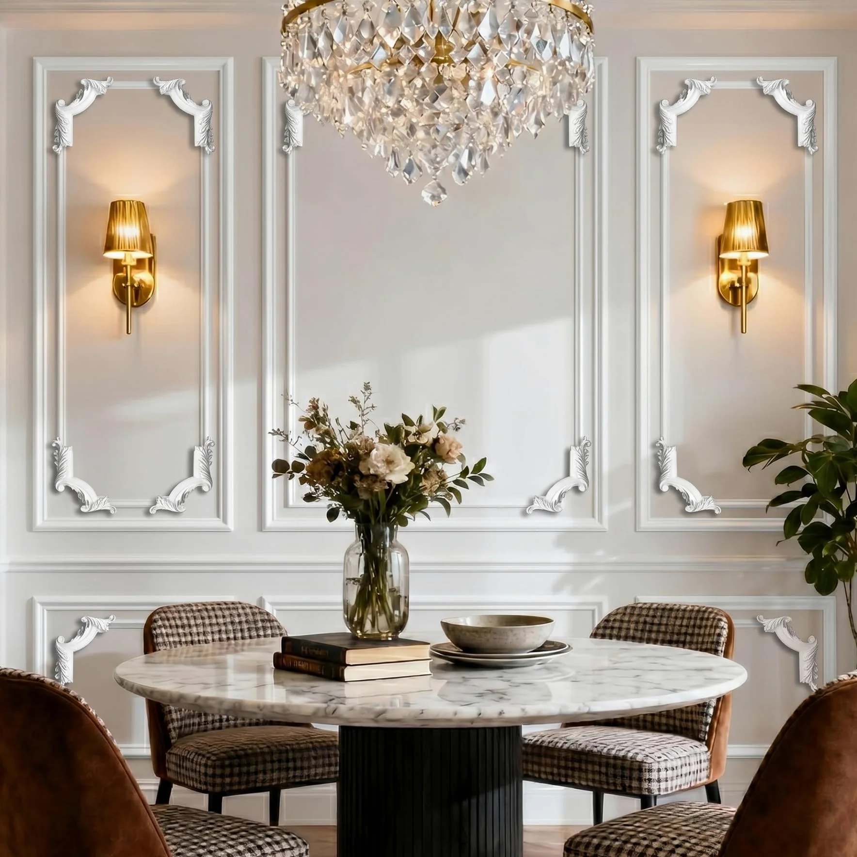 4 PCS Angolari Decorativi per Pareti E Soffitti in PU Modanature Angolari 3D con Decorazioni Floreali Profili Decorativi Verniciabili per Cornici E Angoli Elegante Finitura