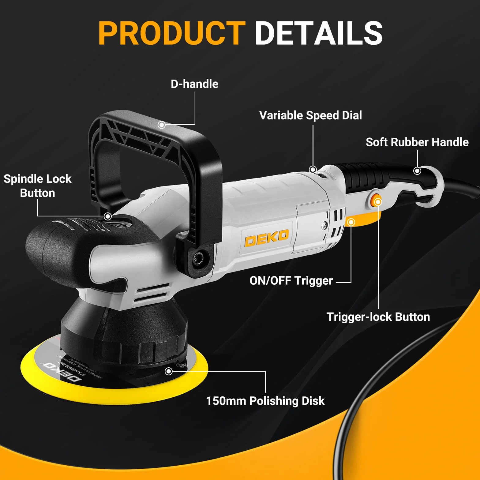 DEKOPRO 800W Lucidatrice Orbitale Elettrica 150mm 6 Velocità 1800-5500RPM 9mm per Auto