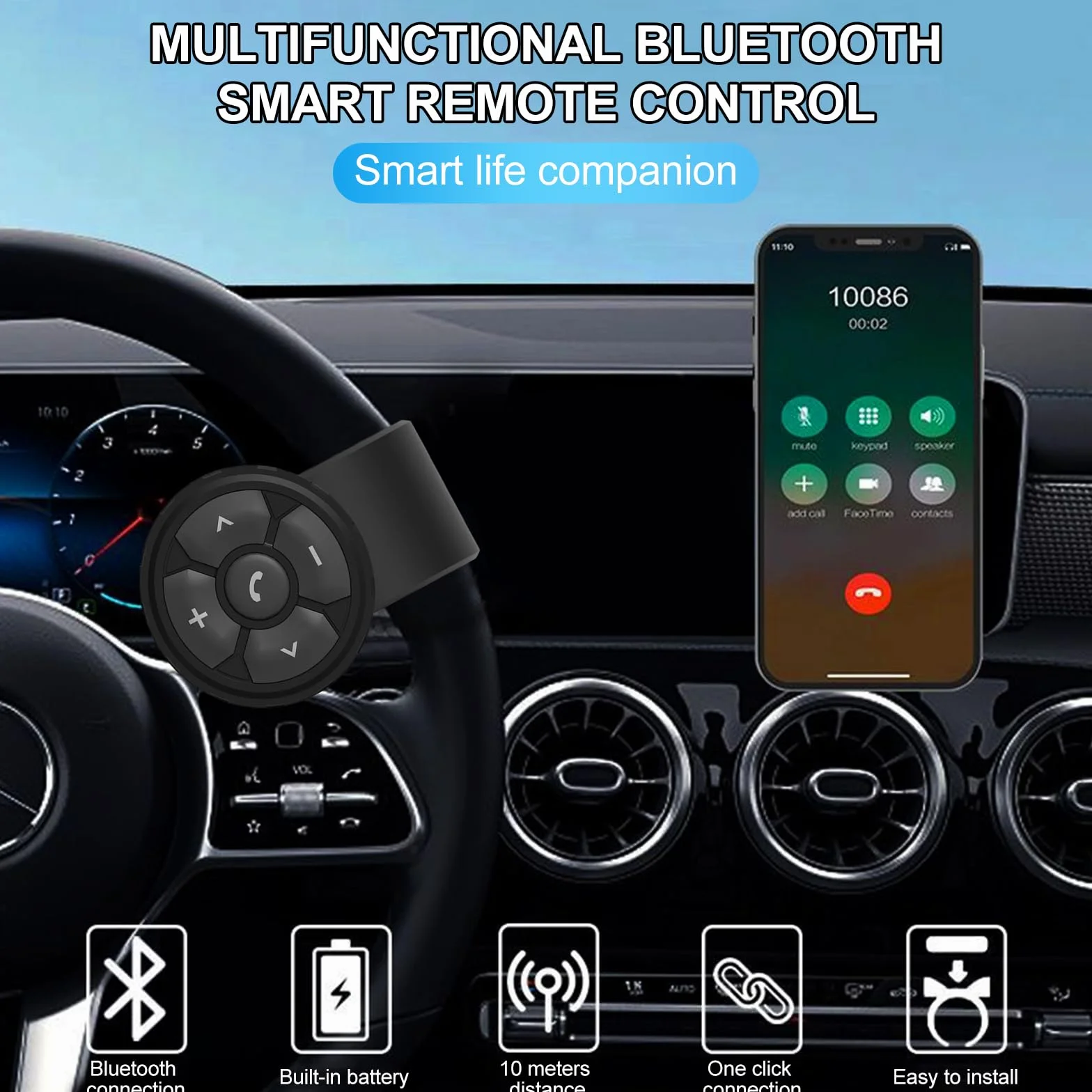 Fyearfly Telecomando Multimediale Bluetooth Casco, Cuffie Wireless per Casco Bt Audio Player Controller Moto Manubrio Supporto Universale, per Controllare Musica, Chiamate, Volume