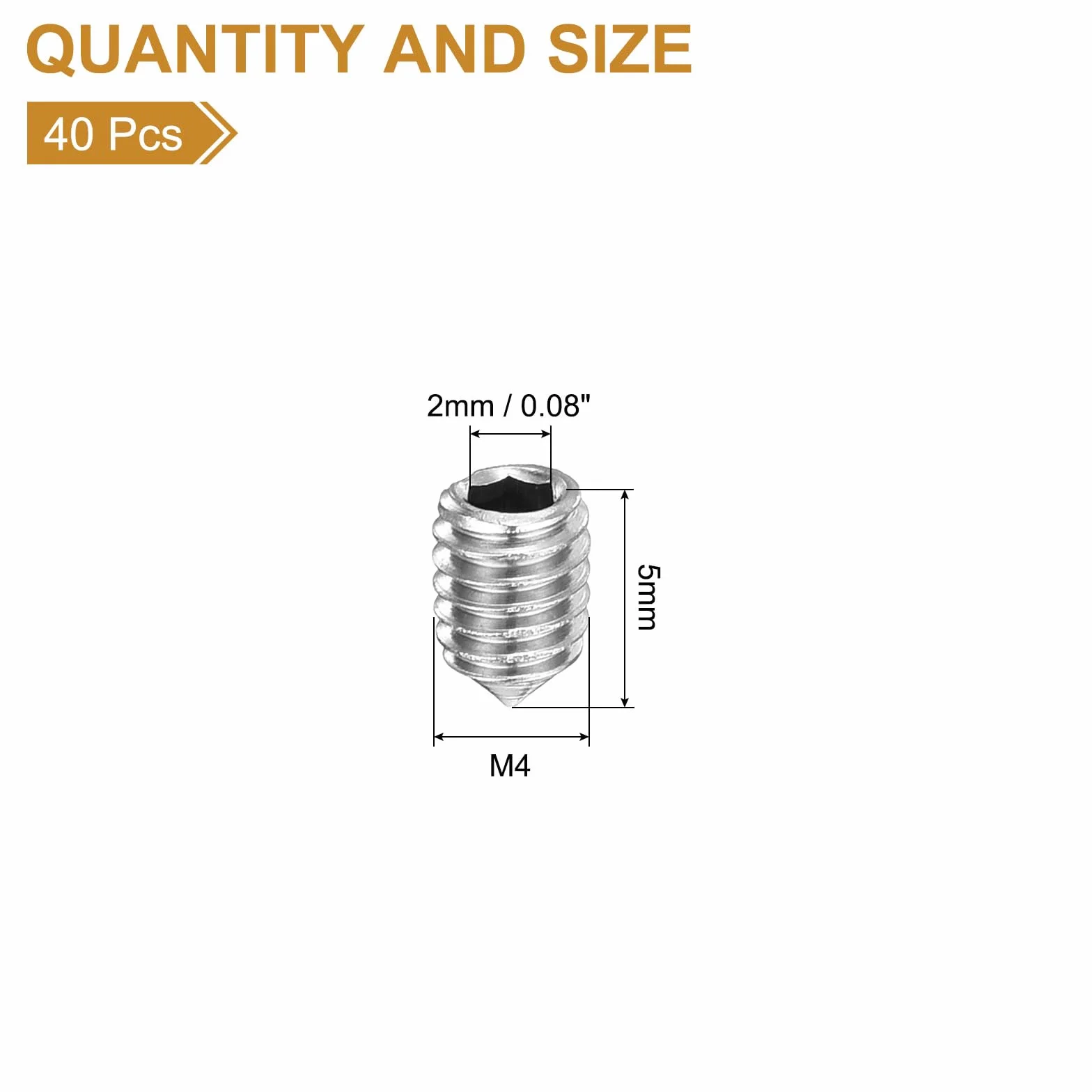Set di 40 viti M4 x 5 mm in acciaio inossidabile 304 a punta conica esagonale