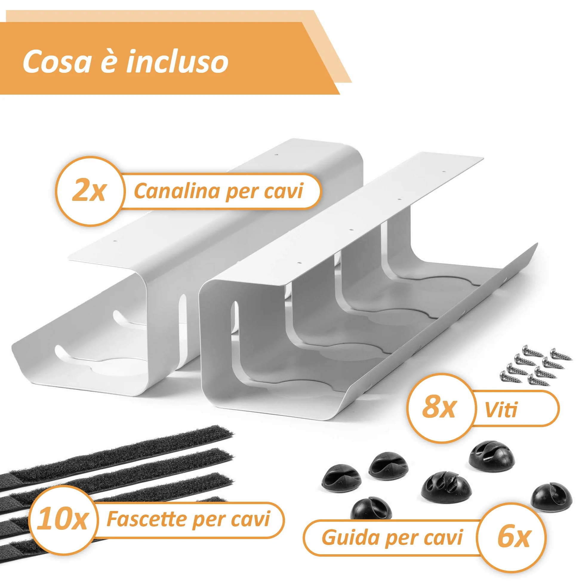 Raccogli Cavi Scrivania – Canalina Passacavi sotto Scrivania Cable Management – Organizer Portacavi Ufficio - Nascondi Cavi sotto Tavolo – 2 Scatole Porta Cavi - Verniciatura a Polvere Bianco