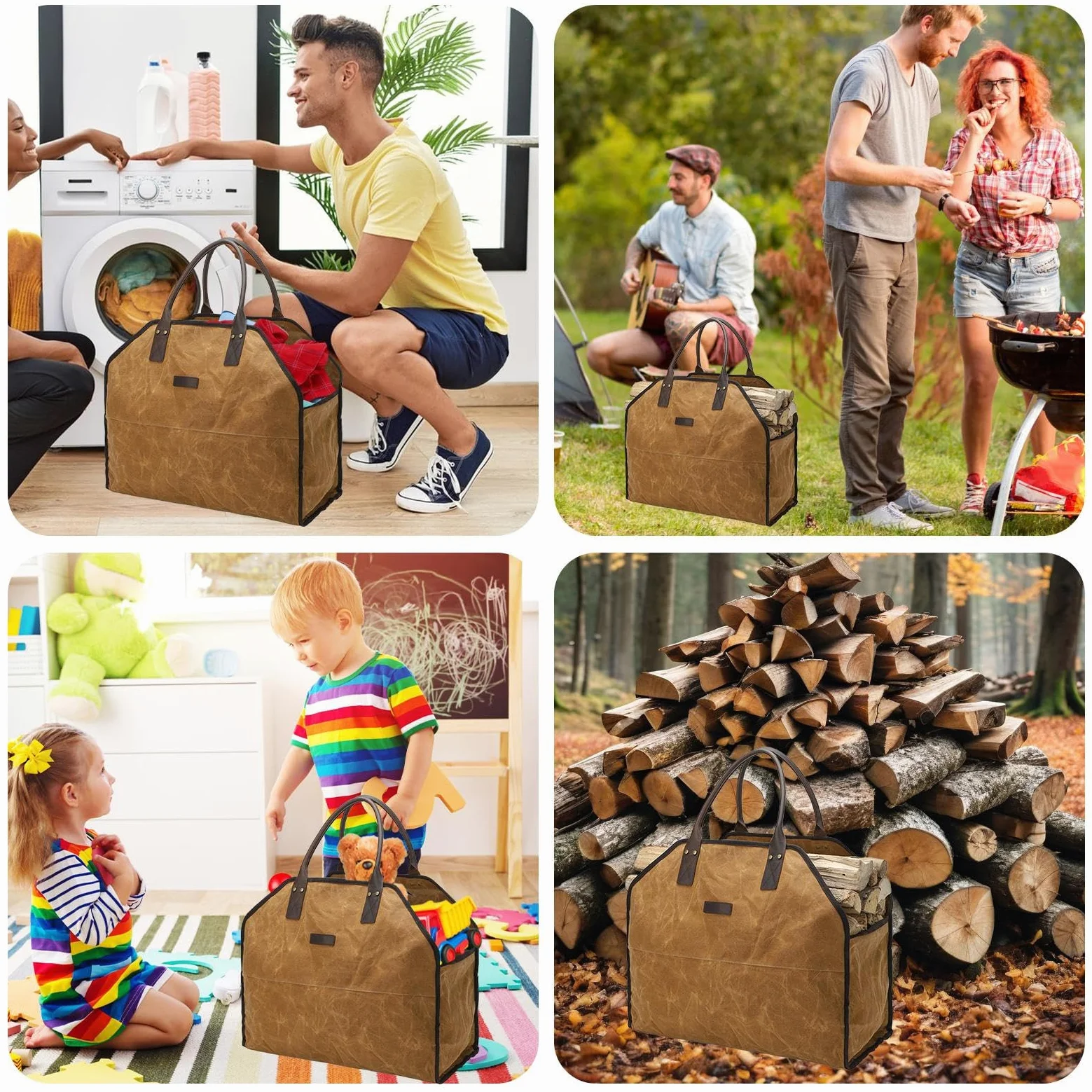 Borsa Per Il Trasporto Della Legna Da Ardere Multifunzione, Robusto, Ampia | per Trasporto Legna Tote Da Ceppi Ideale Per Falò,Barbecue,Campeggio,Giardinaggio E