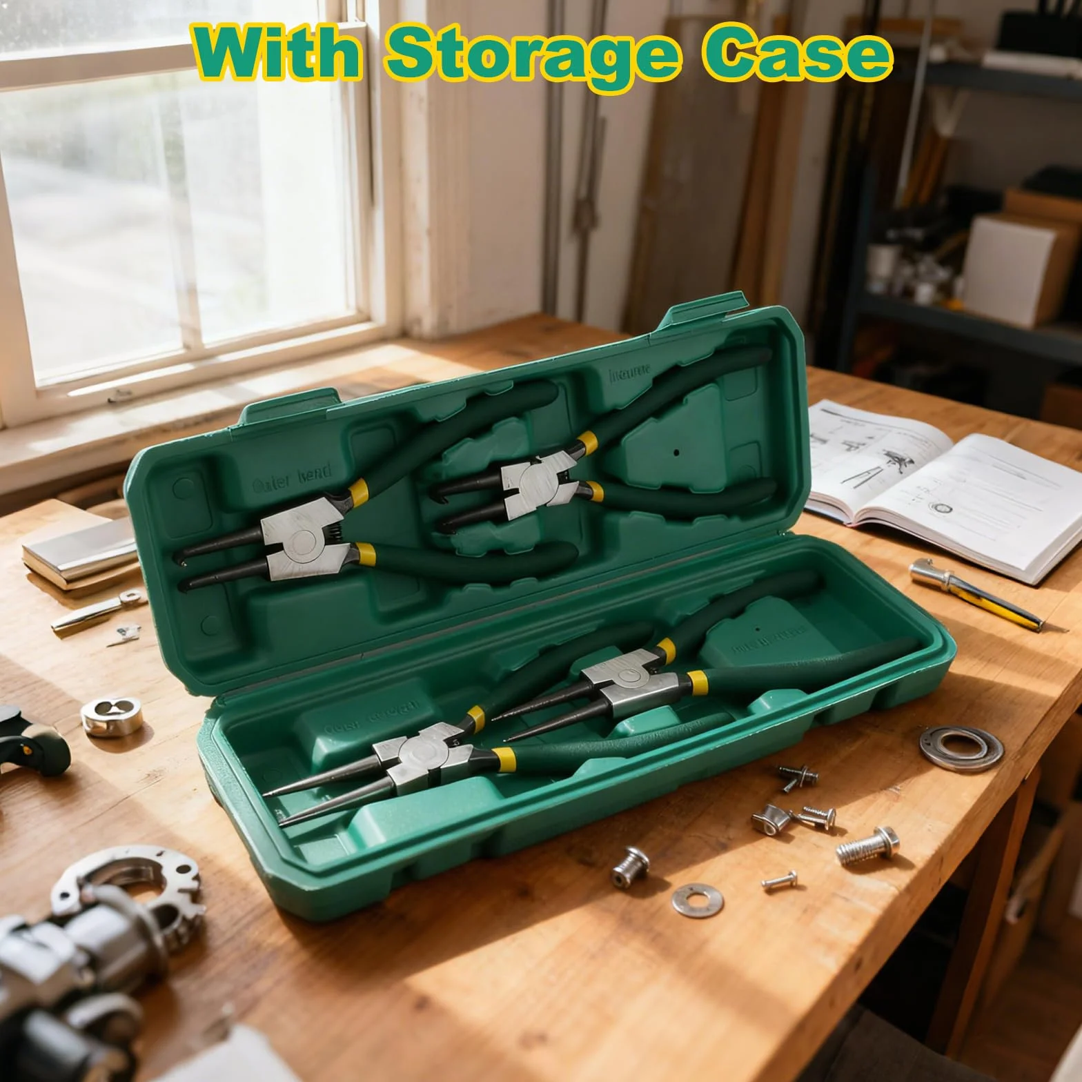 Set di 4 Pinze per Anelli di Sicurezza 180mm con Borsa Portatile, Punte Dritte e Curve