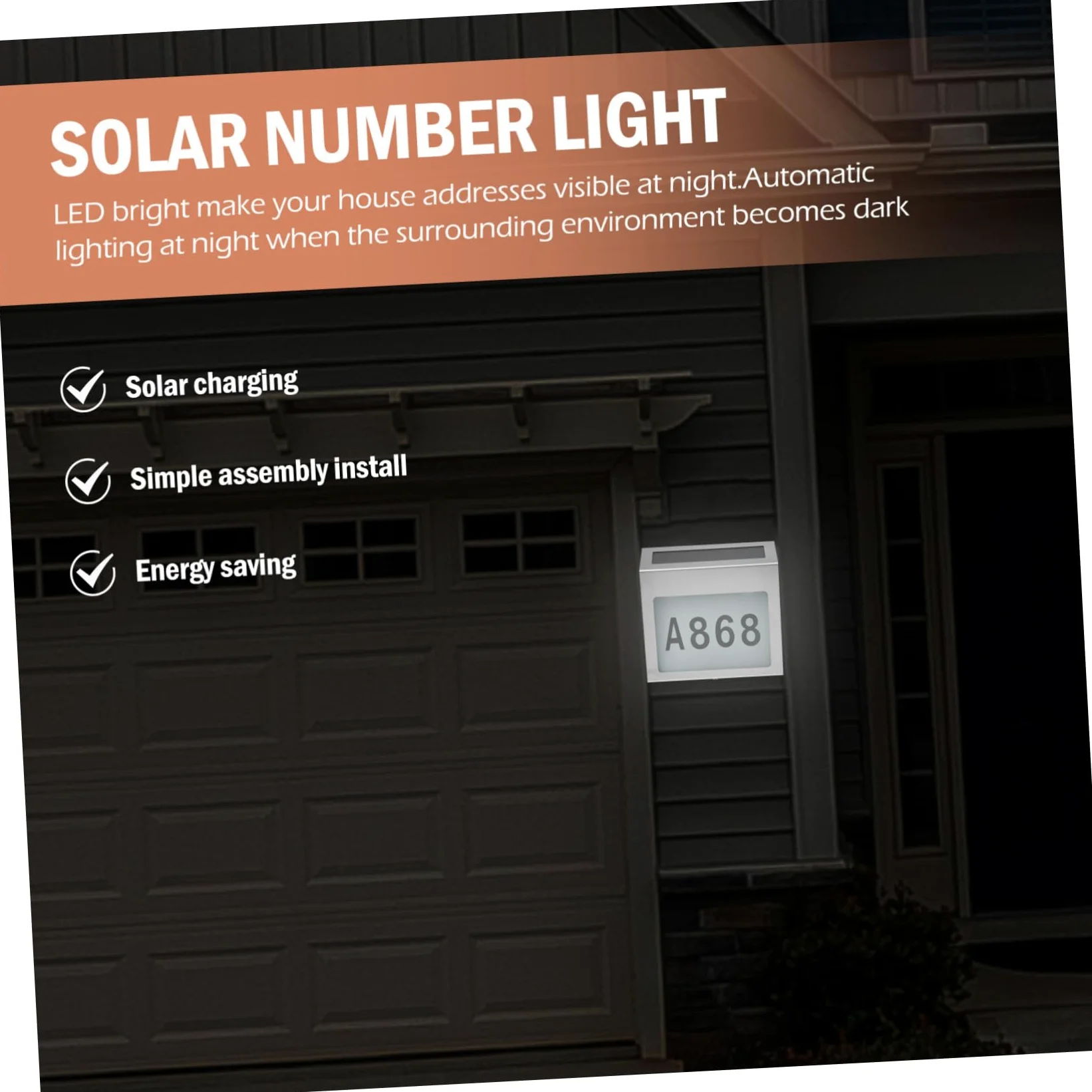 jojofuny Lampada Solare Per Numero Civico, Luce Solare Per Targa Porta, Set Di Luci Solari a Led Per Targa Porta, Durevole e Resistente Alle Intemperie, Ricarica Solare