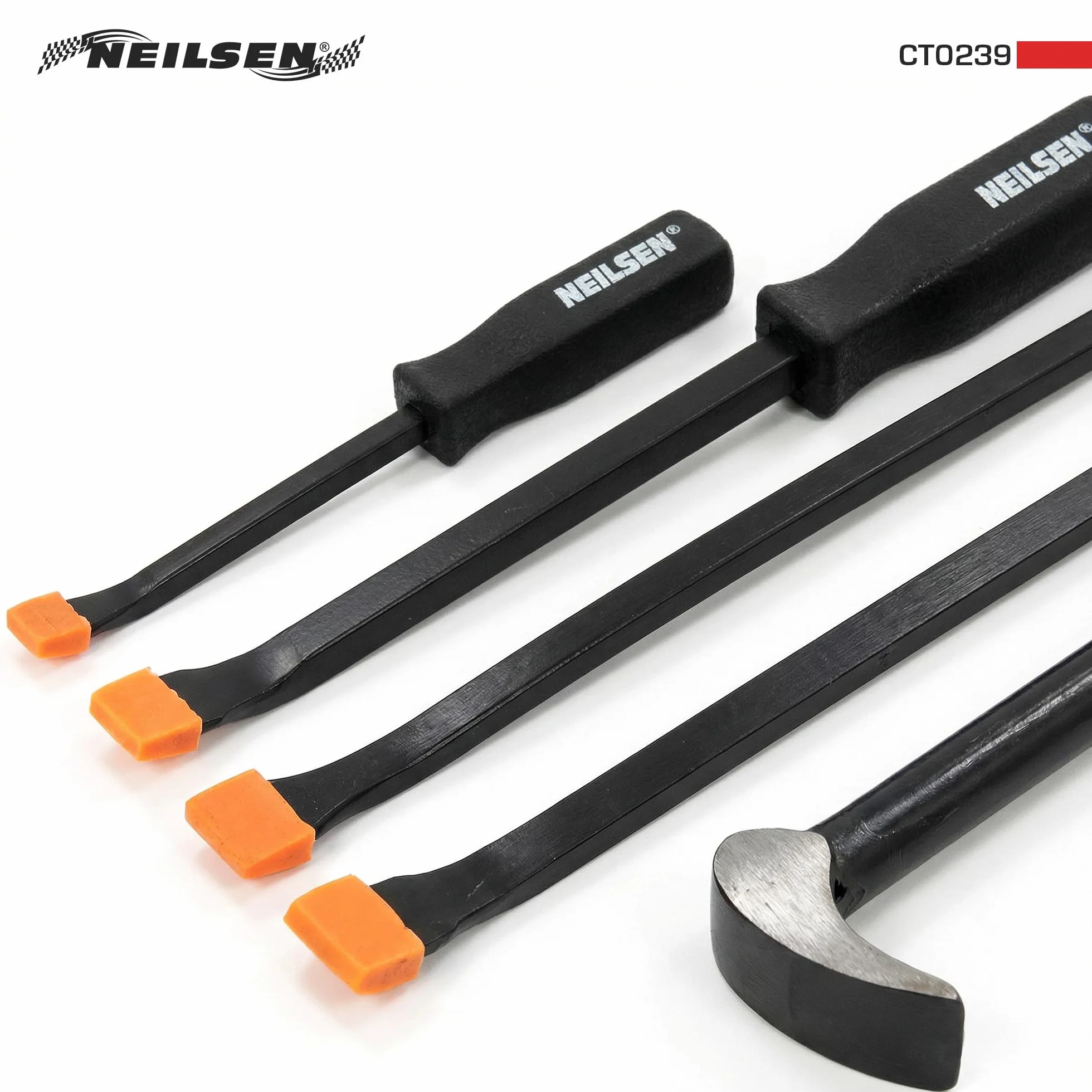 Neilsen CT0239 Set di 5 leve con manici arancioni, barra a testa cilindrica, nero