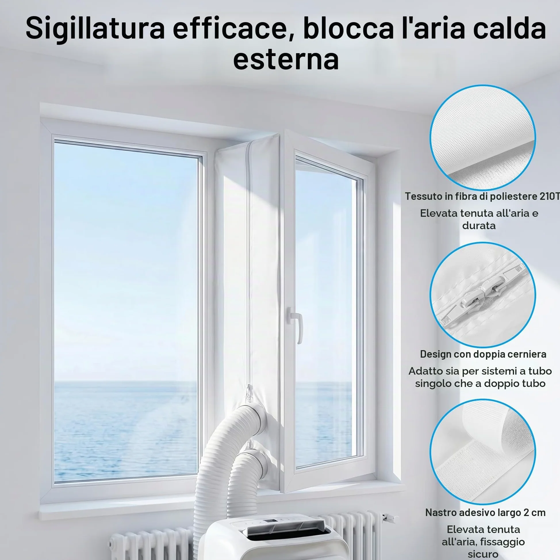 Guarnizione Finestre per Condizionatore Portatile Adesivo con Cerniera 3m | Tenda per Climatizzatore Anti-Scivolo Lavabile