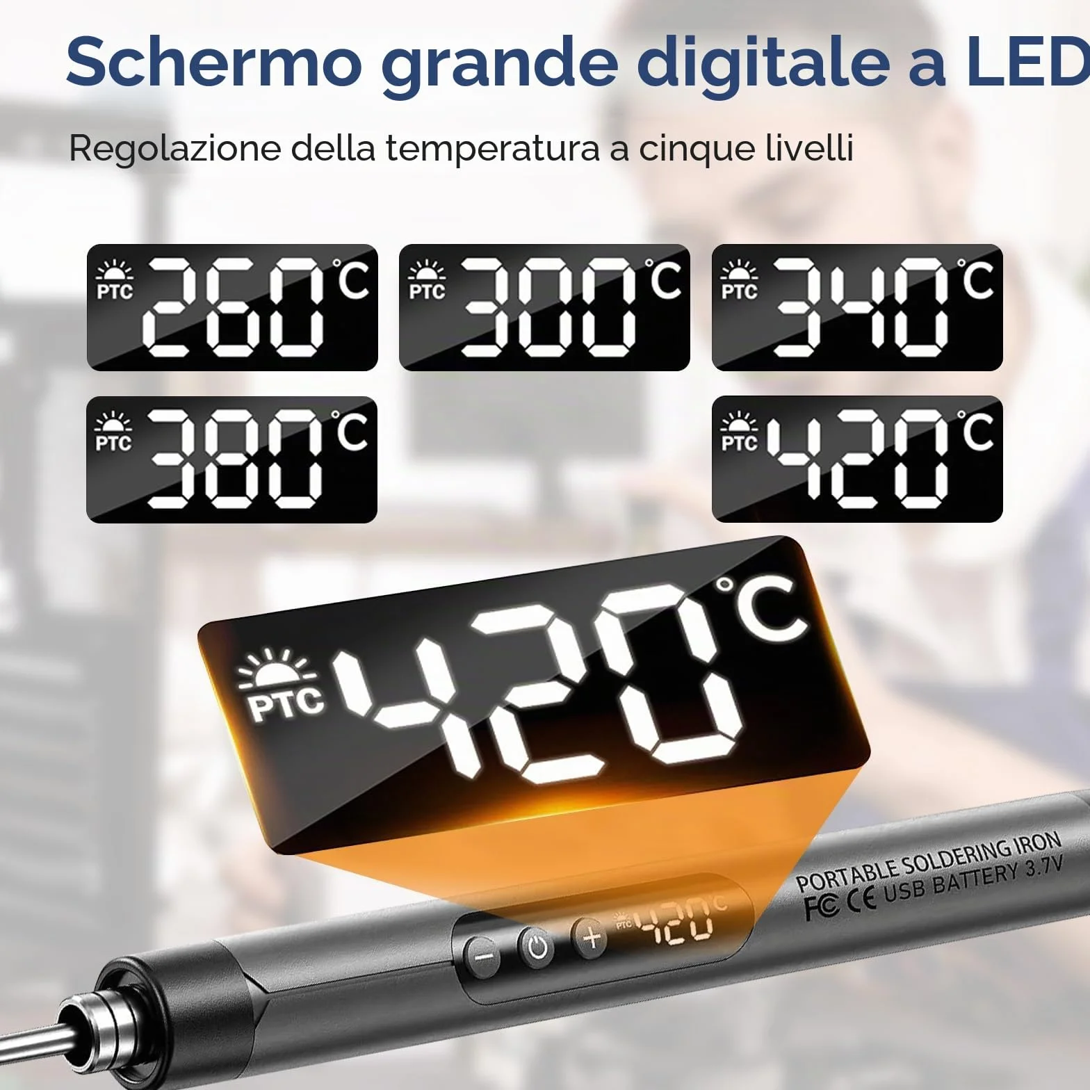 Set di saldatore a batteria ricaricabile USB LCD temperatura regolabile 260-420°C 3 punte filo saldatura regalo