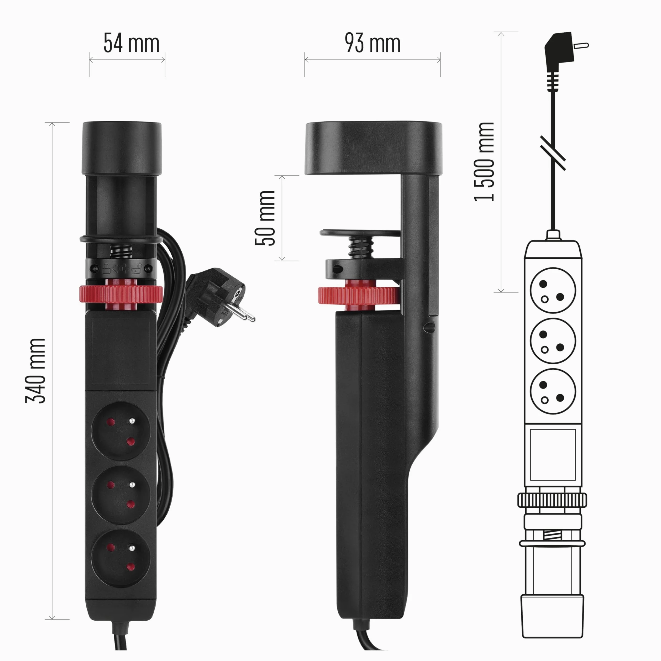 EMOS - Ciabatta elettrica verticale a 3 prese con USB, cavo da 1,5 m, standard francese