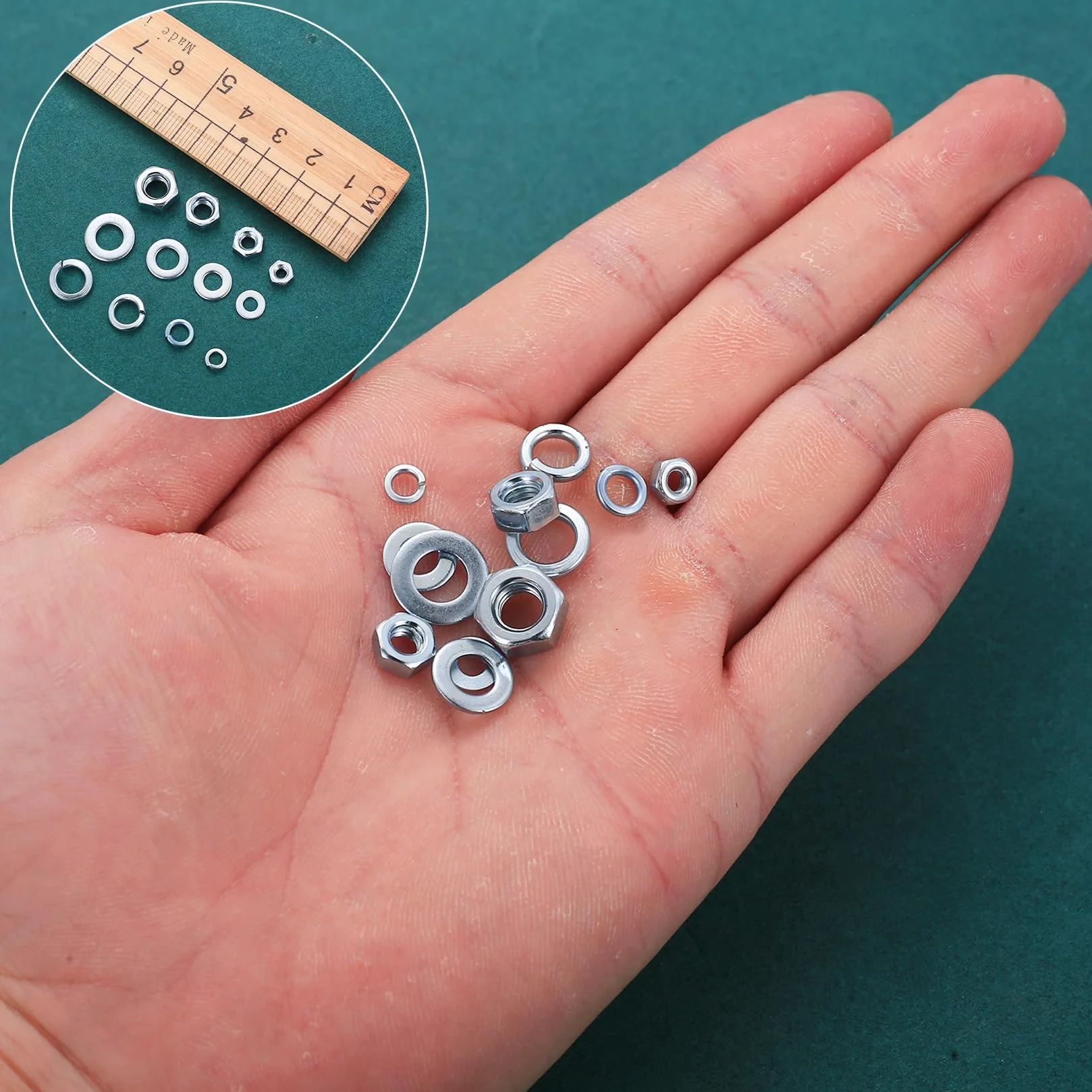 Set di Dadi Esagonali e Rondelle Piatte e a Molla 885 Pezzi Kit Dado per Viti Bulloni Filettate M3 M4 M5 M6
