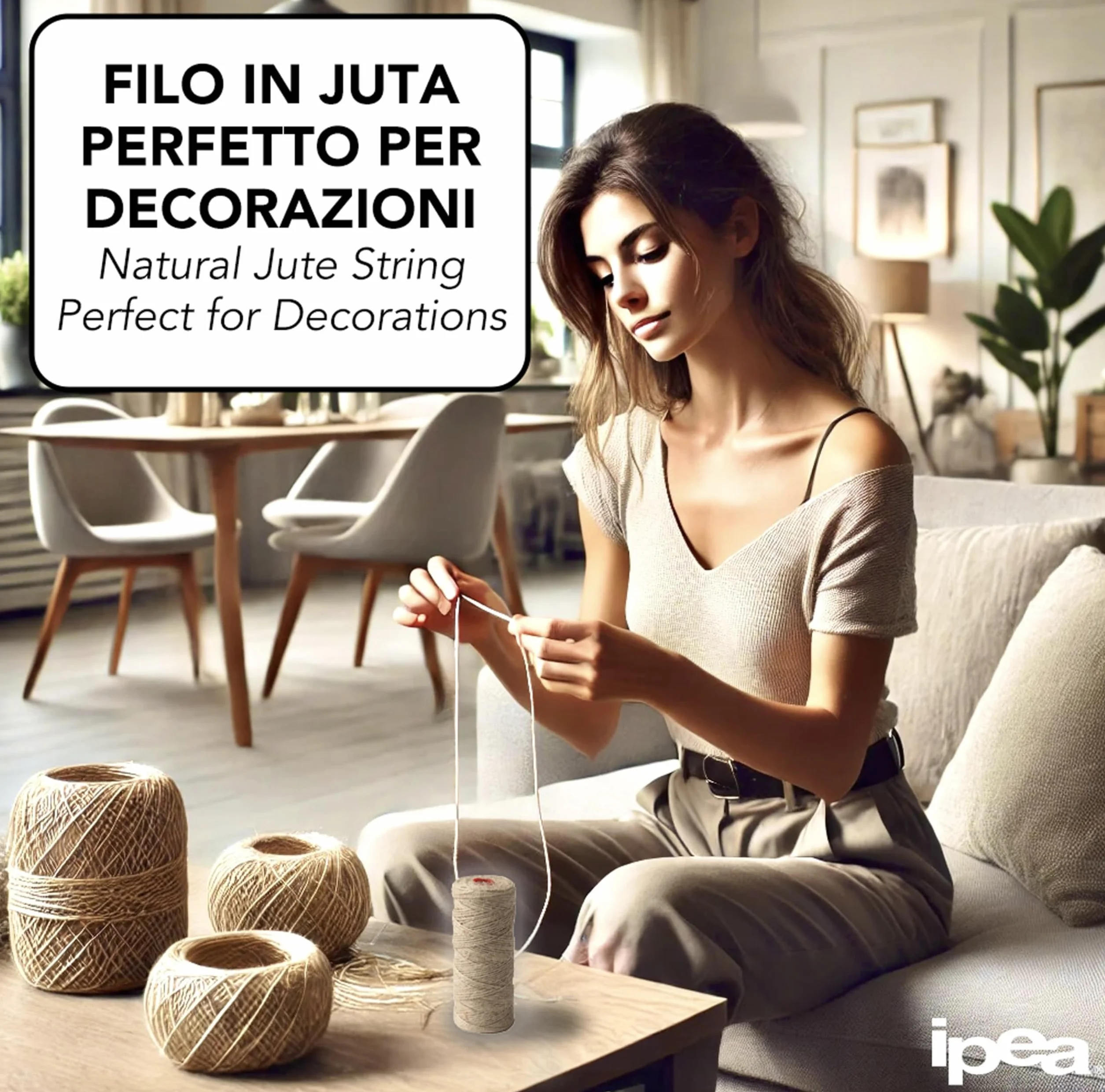 IPEA Corda in Juta Naturale spessa 1 mm per Decorazioni e Fai da Te,Made in Italy,100 m,Cordino Cordoncino in Juta per Artigianato,Arredamento,Creazioni,Bobina di Filo in Canapa Naturale,BSFILOJUTA1