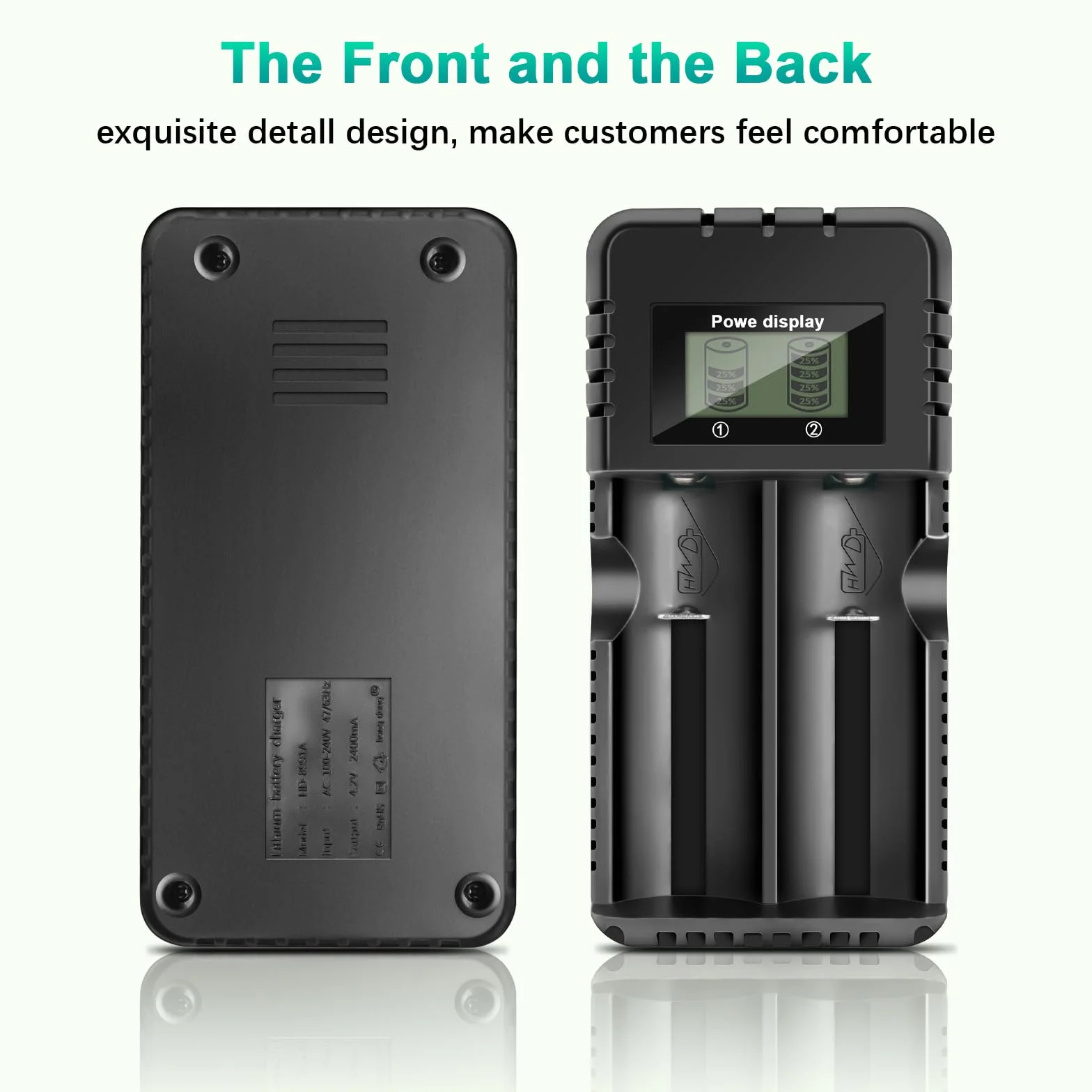 Caricabatterie agli Ioni di Litio a 2 Slot, LCD Caricabatterie Ricarica Rapida Intelligente per una Varietà di Batterie agli Ioni di Litio da 3,7 V, 26650/18650/14500/16340 (Small)