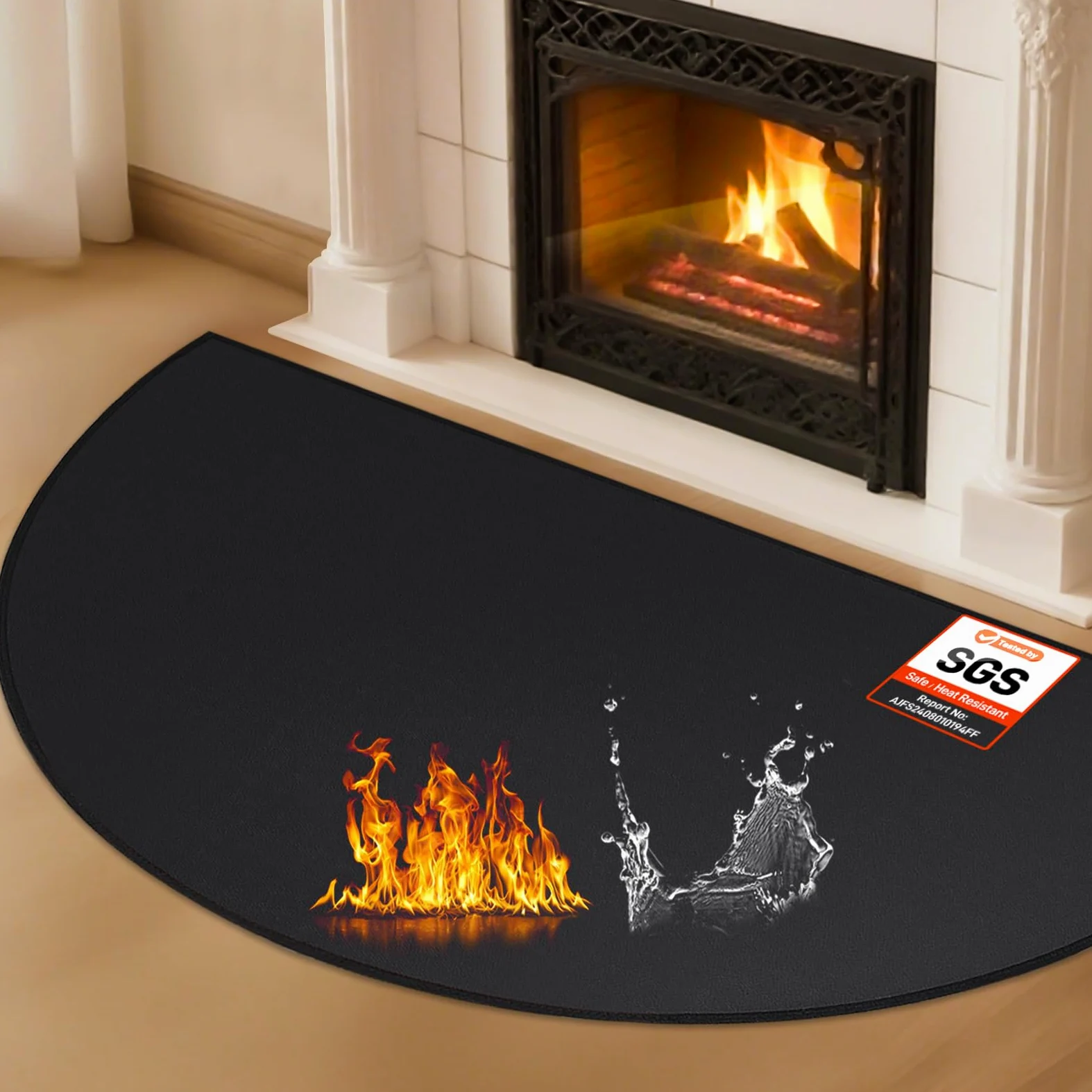 TOHONFOO Tappetino ignifugo per camino, 71 x 122 cm, semicircolare, resistente alla fiamma, in fibra di vetro, resistente al fuoco, protegge i pavimenti da scintille e braci