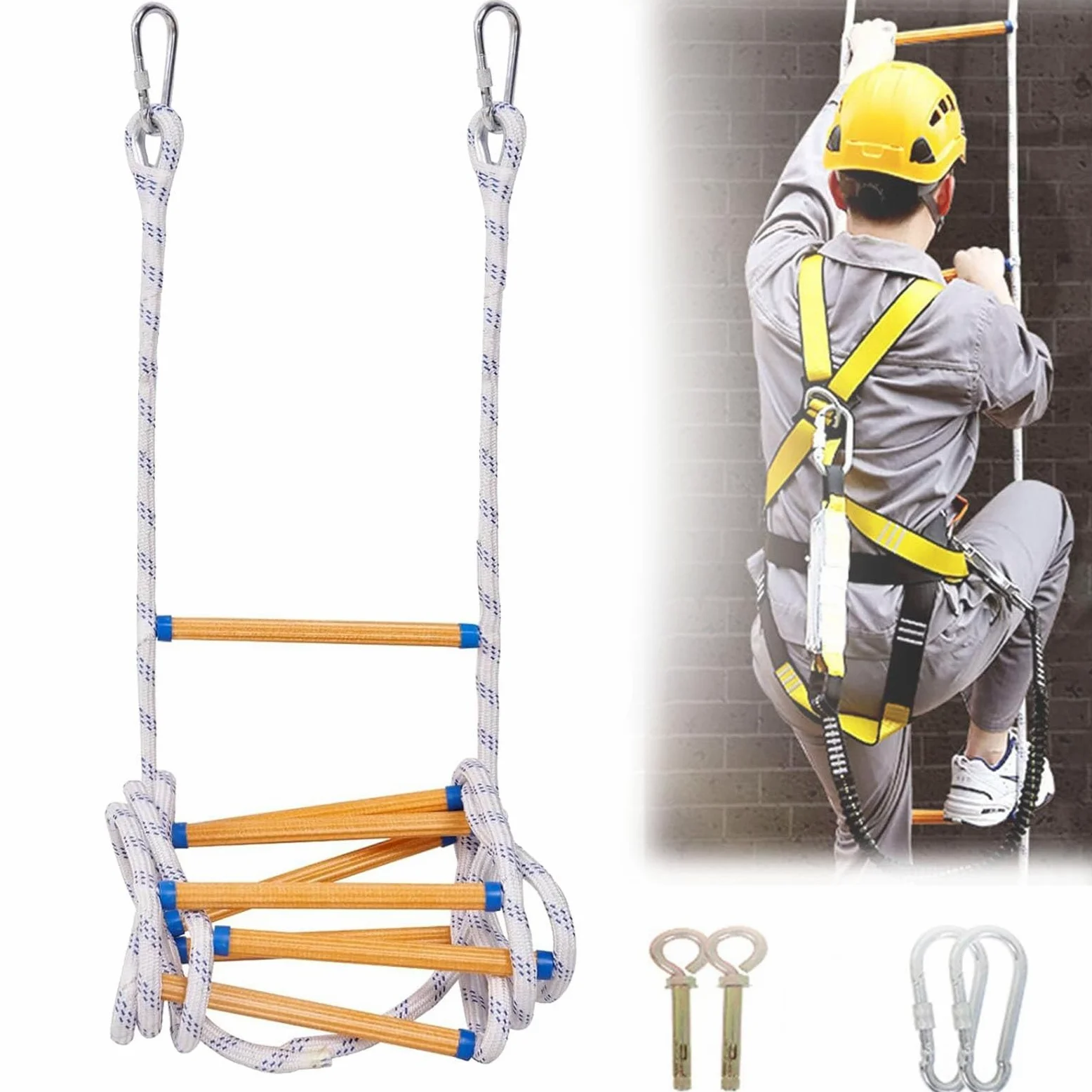 Generico Scala antincendio in Corda di Nylon da 20 Metri (66 Piedi) con moschettone, Attrezzatura Robusta per addestramento all'arrampicata e Soccorso in situazioni di Emergenza, Portatile e resisten