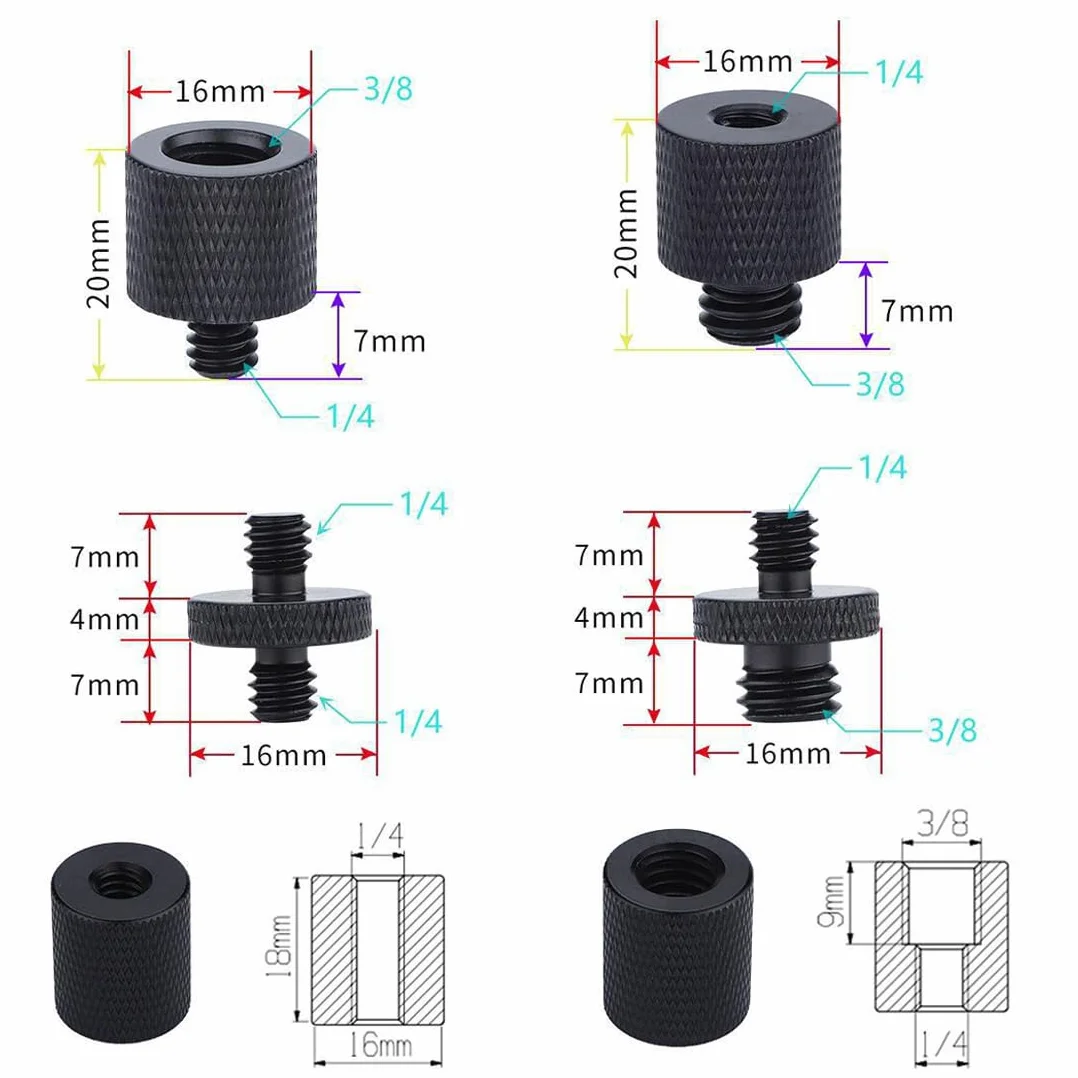6 Adattatori Per Treppiedi Da 1/4-3/8 Nero, Viti Per Treppiede,Adattatore Filettato Adattatore Vite Treppiede Per Fotocamera,Microfono,Monopiede