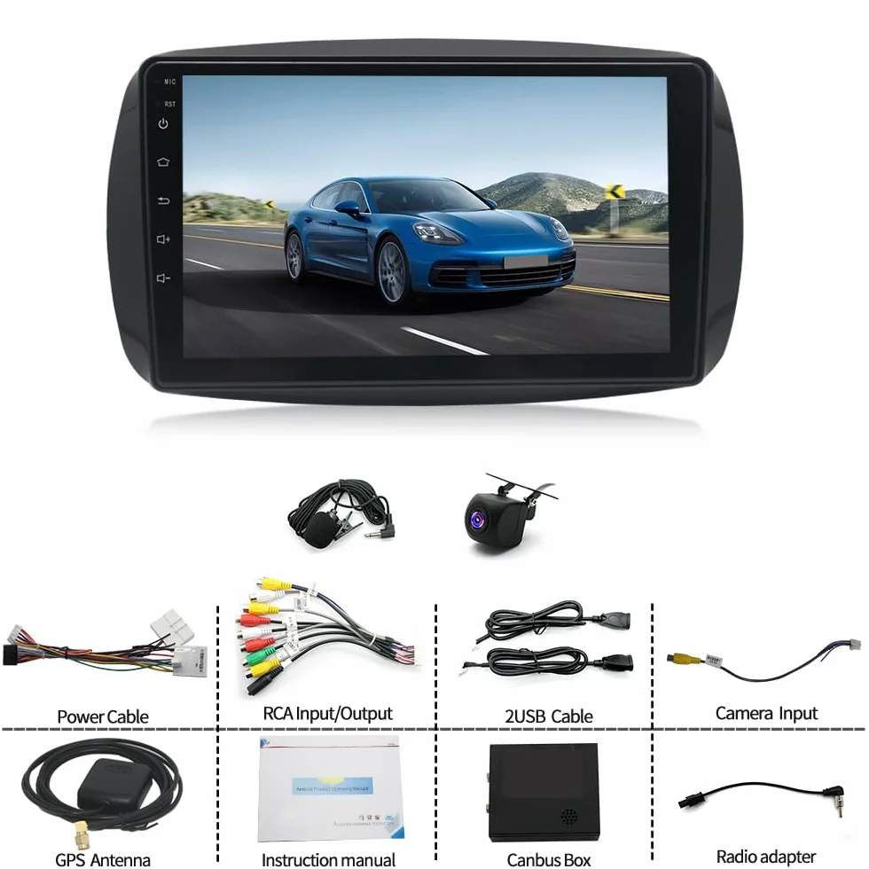 Autoradio Android da 9 pollici per Mercedes Smart Forfour Fortwo 453 2014-2022, schermo touch screen wireless, Radio Fortwo 453 Bluetooth Carplay Android Auto 2 DIN con telecamera di retromarcia