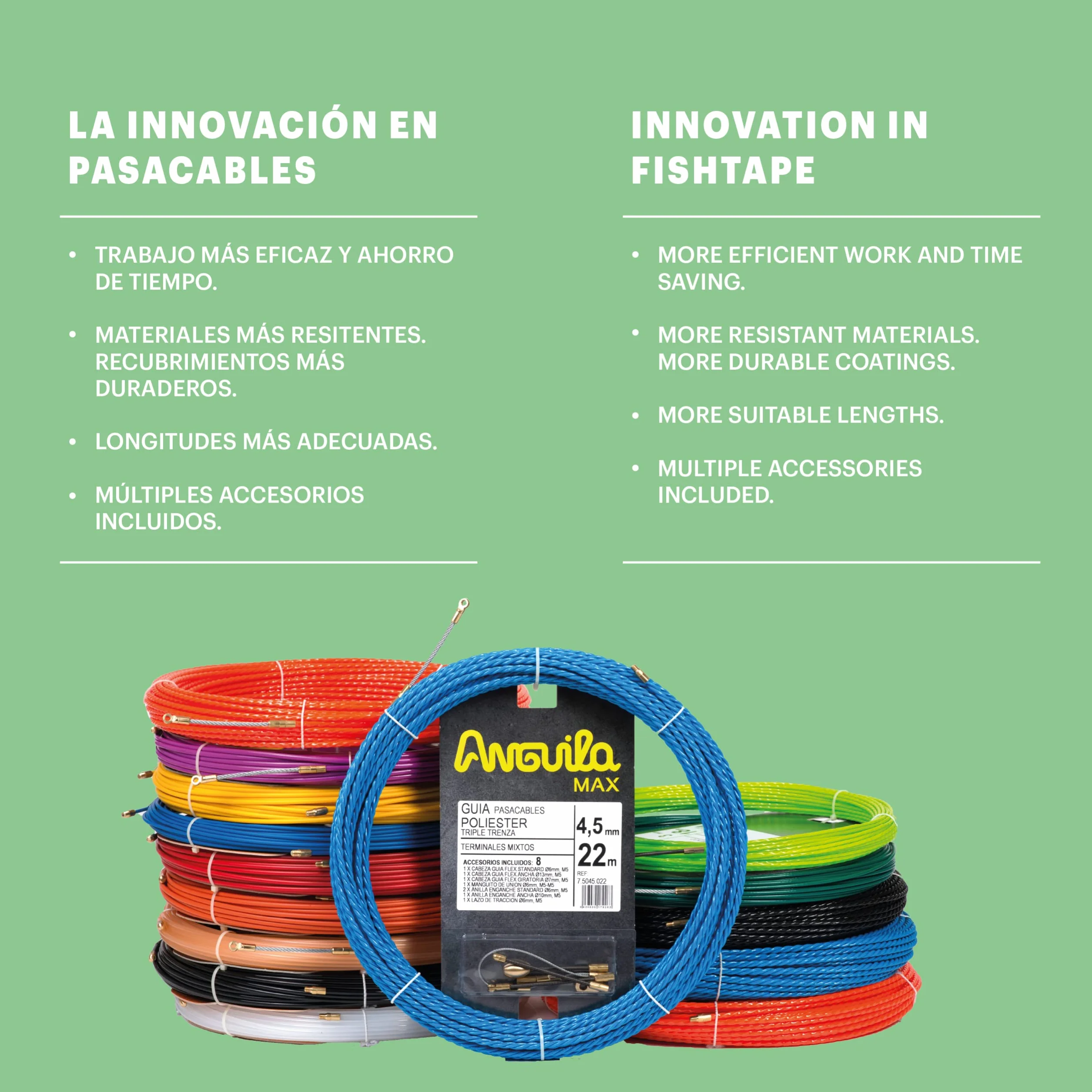 Anguila | Guida Passacavi | Fibra di Vetro Rinforzata + Propilene | Terminali Intercambiabili | Colore Giallo | Diametro 3,5 mm | 10 metri