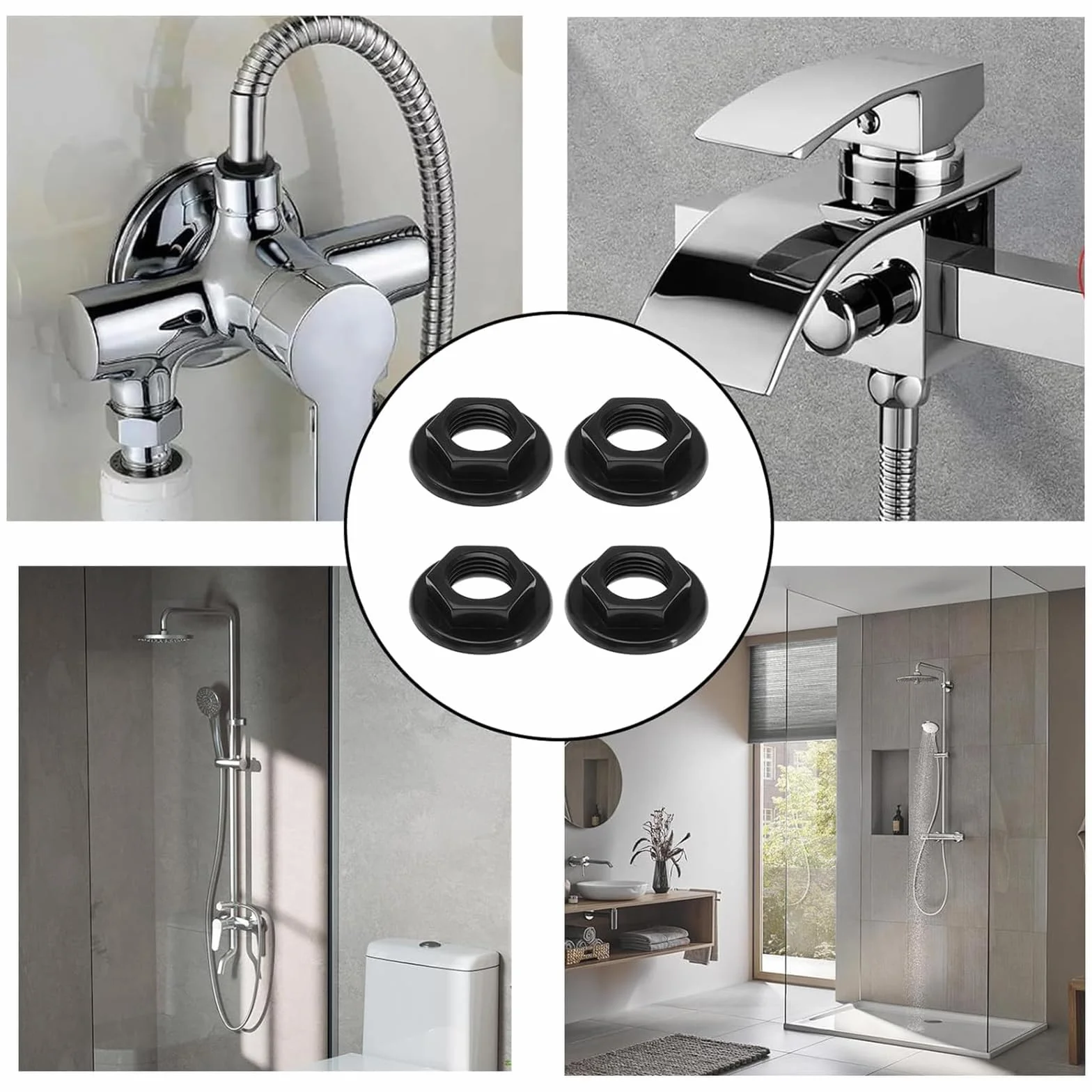 4 Pezzi Sink Tap Back Nut 1/2" BSP Plastic Black Accessories for Bathroom Basin Taps Mixers
