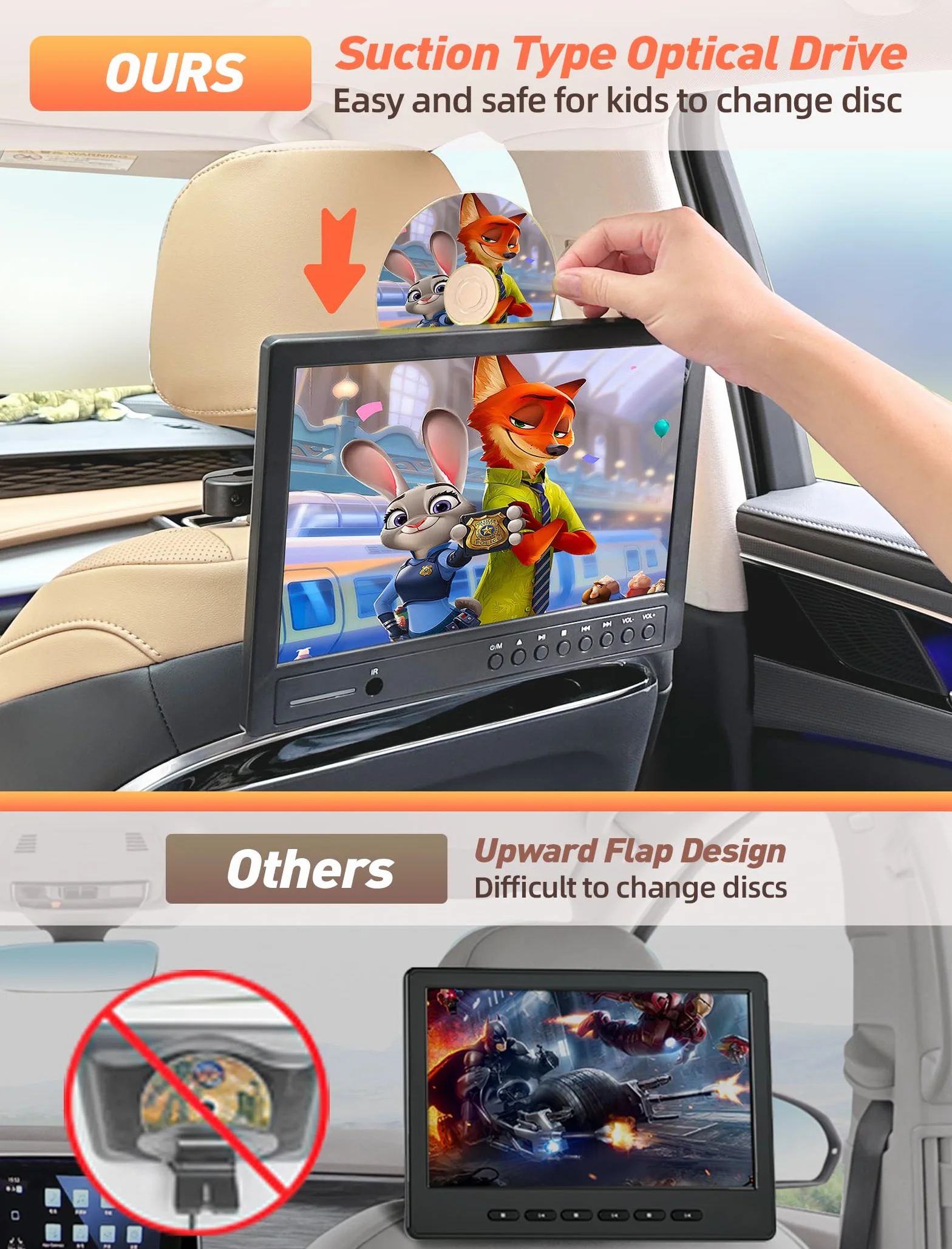 Arafuna Lettore DVD Portatileda 12,5" Dual Auto, TV per Auto Ingresso HDMI, AV-in e Out, Lettore di Schede USB/SD, Ultima Memoria