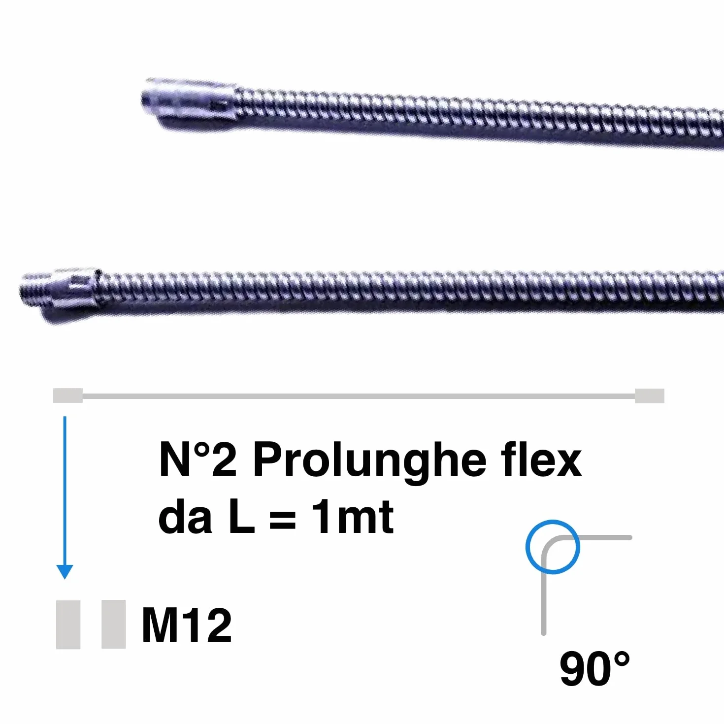 BARETTO Estensione in acciaio da 1 metro per set di pulizia del camino, prolunga flessibile per set di camini, ideale per la pulizia di camini e camini con curve (2 molle)