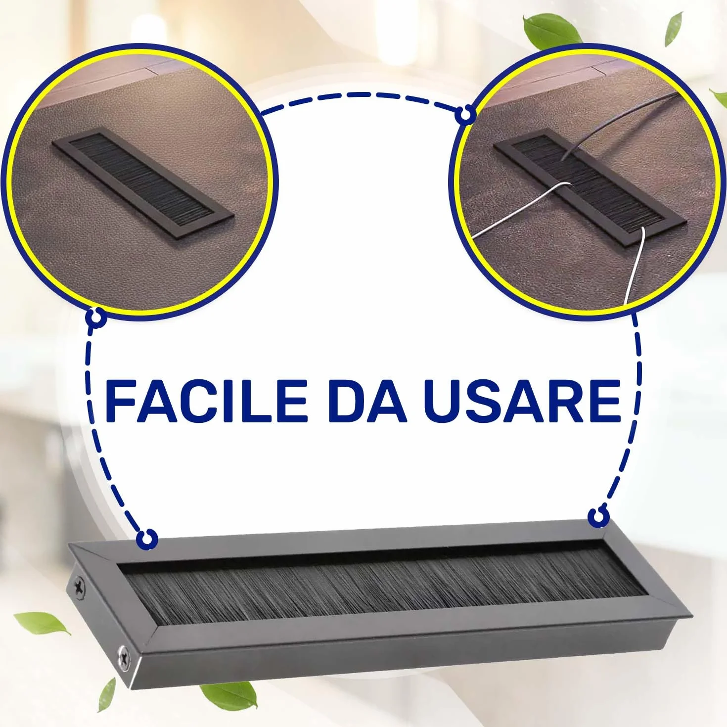 MONTERAL 2 Pezzi Passacavo per Scrivania 180 x 51 mm H19 mm Colore Nero - Tappi Passacavi Scrivania con Spazzola - Garanzia di 10 Anni