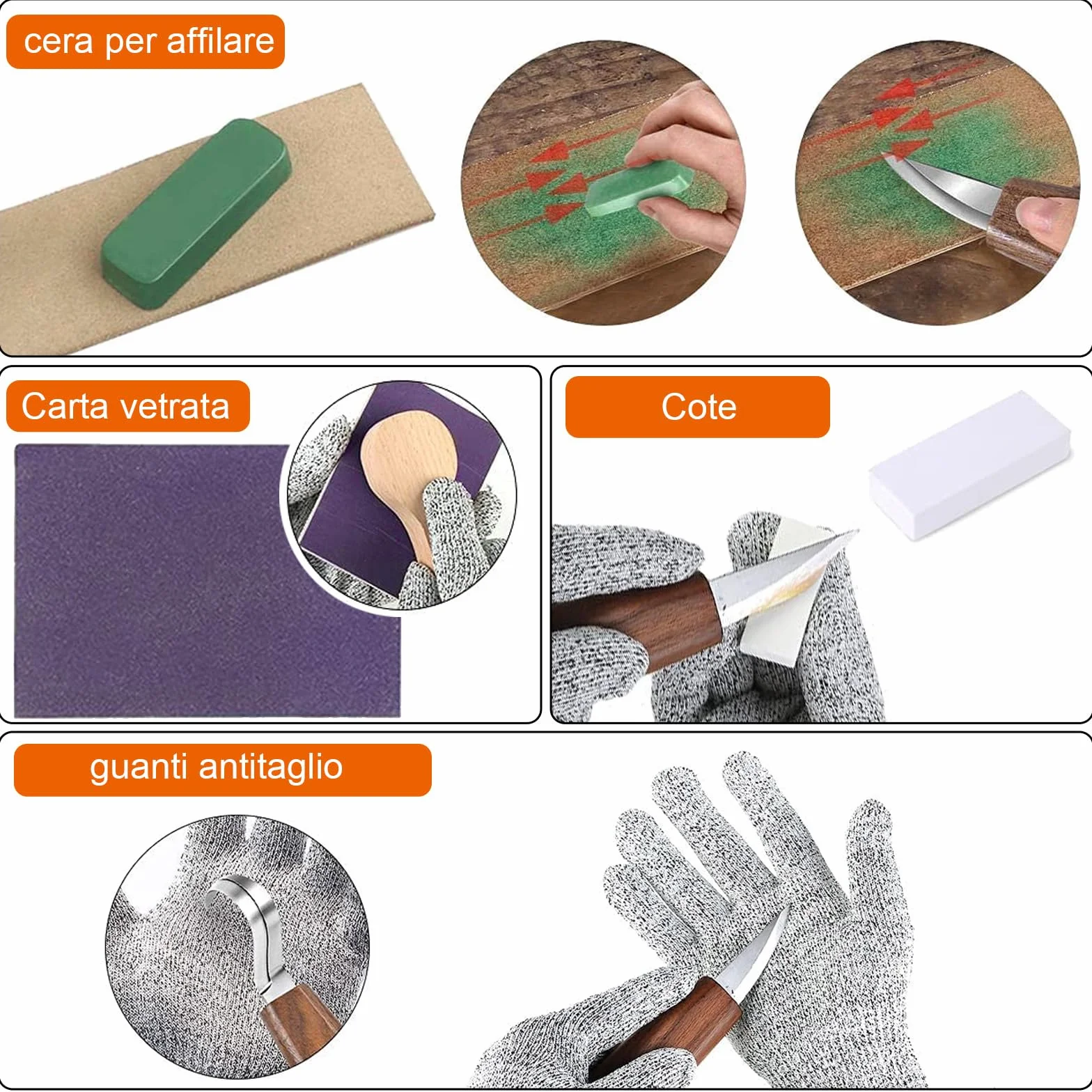 Strumenti Per Intaglio Del Legno - 21PCS Kit Intaglio Legno Professionale, Portare pietra pomice, cera, carta vetrata e guanti, Adatto a principianti e professionisti