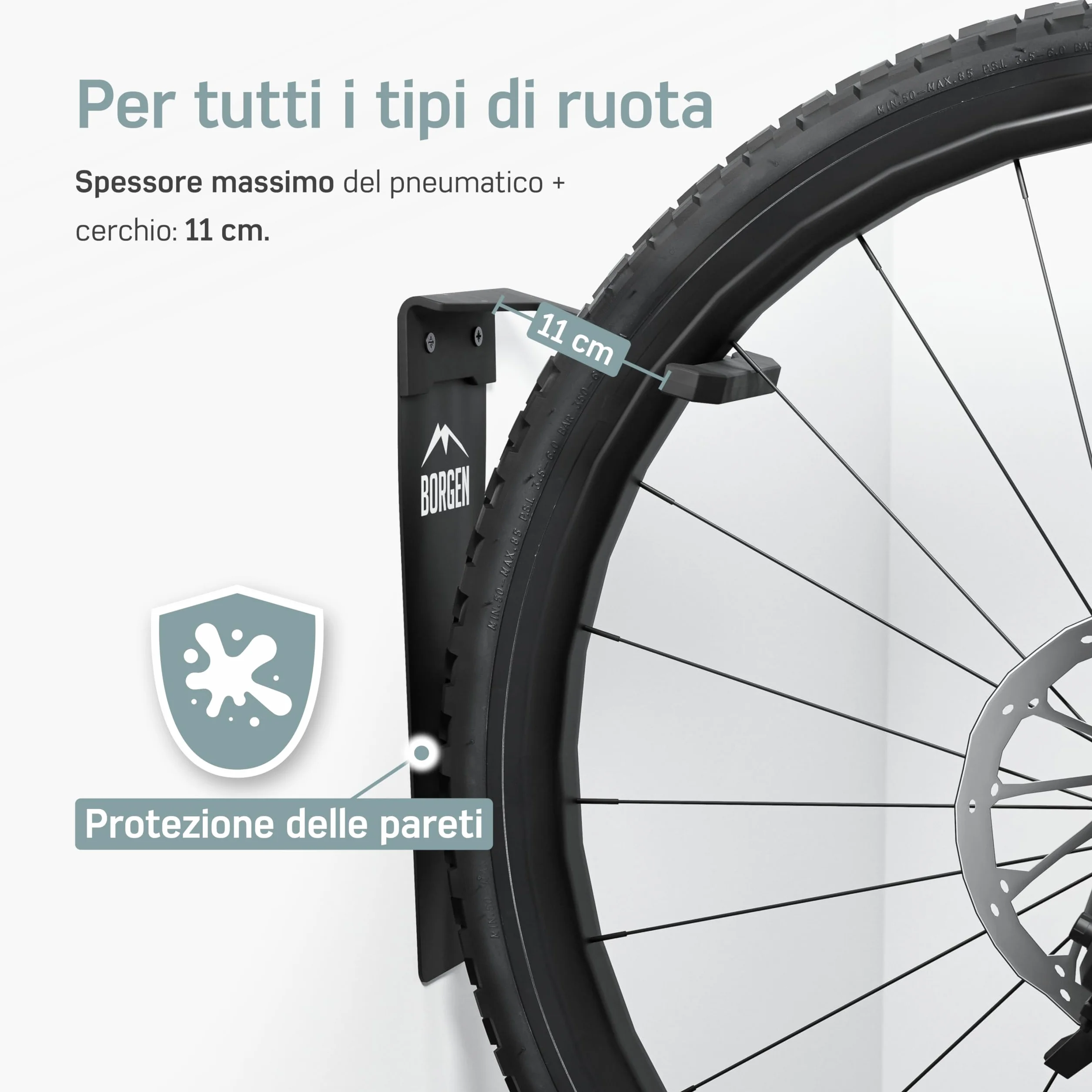 Borgen Supporto da parete per bici verticale nero opaco per E-bike MTB bici da corsa con cuscinetti