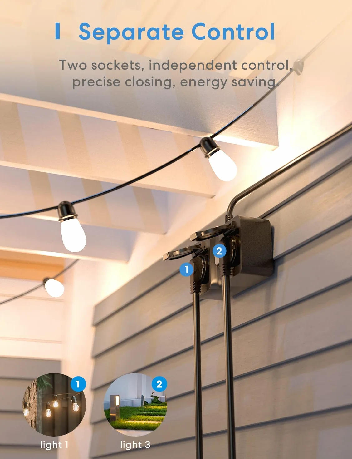 Meross Presa WiFi Esterna, Multipresa Intelligente Outdoor 2 Prese Uscita, Controllo Remoto Separato Tramite App, Compatibile con Alexa, Google Assistant, e SmartThings