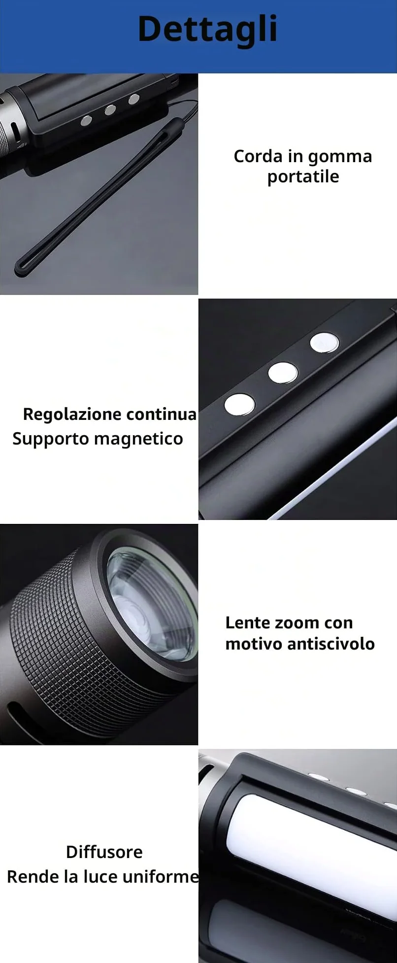 MIJIA NexTool Outdoor 6 in 1 Torcia Zoomable, Portatile, Modalità Normale e Sveglia Doppia Sorgente Luminosa Manico Rotante a 360 Gradi (Nero)