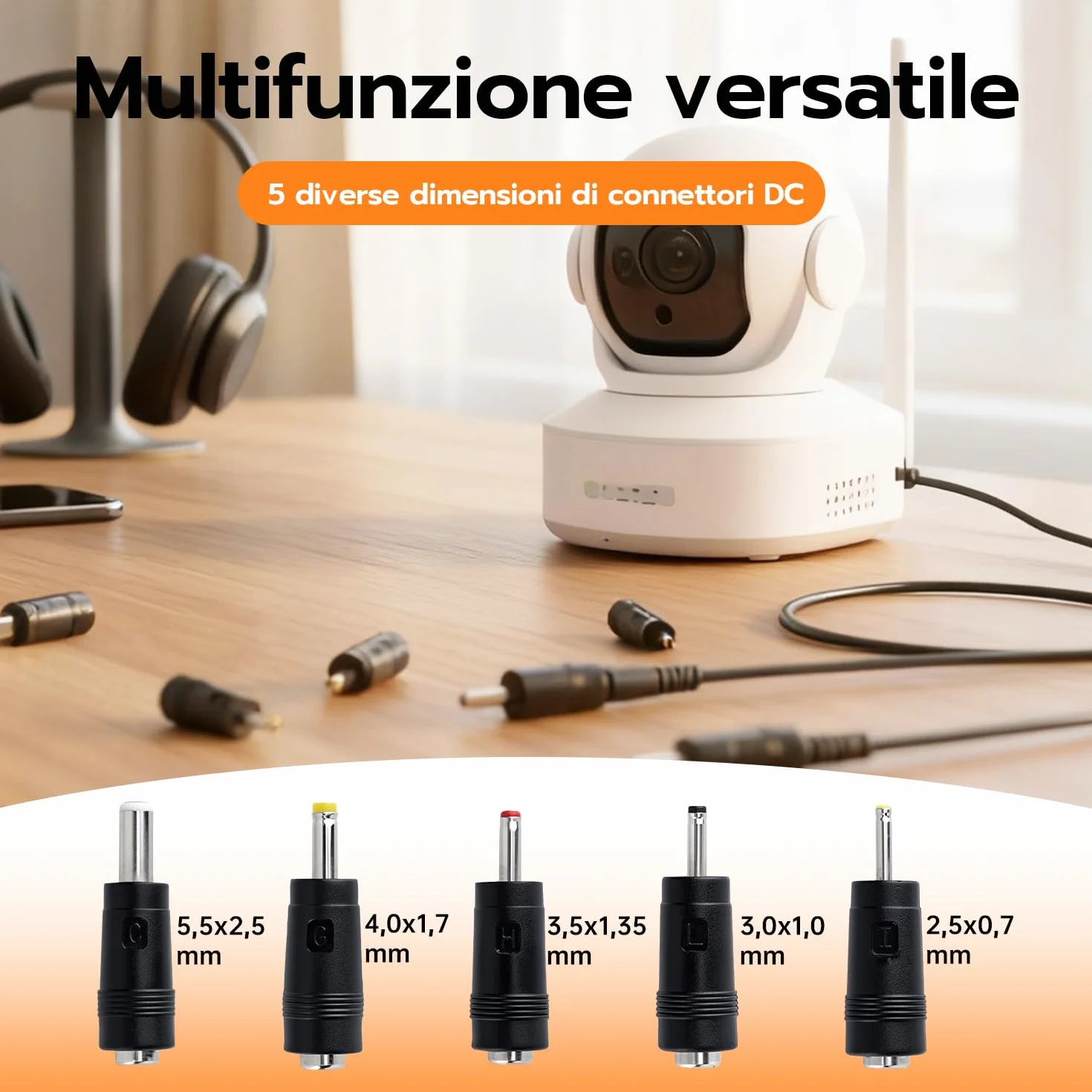 Cavo di Alimentazione da USB a DC 5V,Cavo di Ricarica USB con 5 connettori DC, Ingresso a Uscita DC 5,5 x 2,5 mm, per router, CCTV