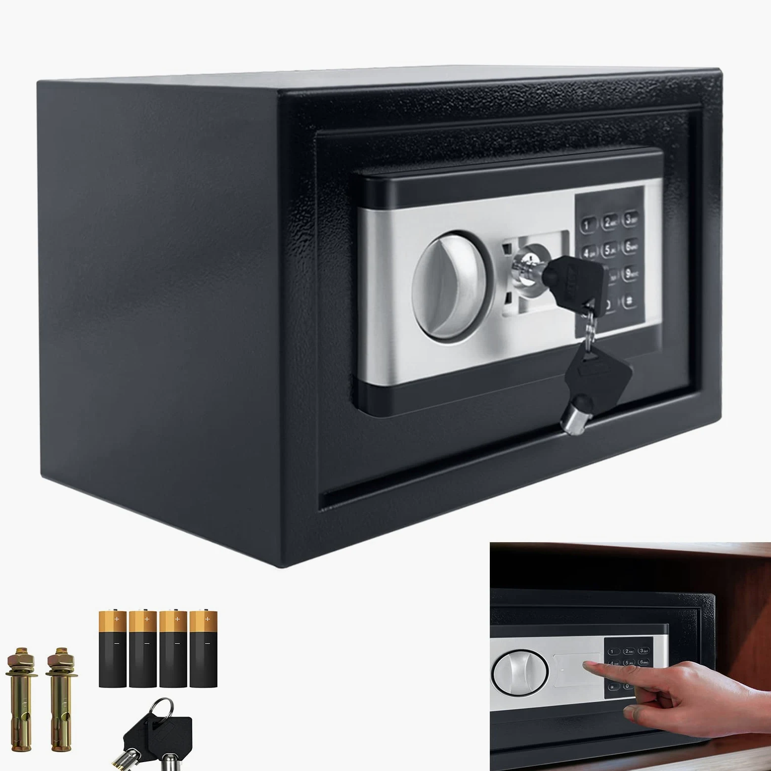 YRHome Cassaforte elettronica, cassaforte digitale per mobili, 12 l, 31 x 20 x 20 cm, cassaforte elettronica, cassaforte da parete, codice PIN con 2 chiavi