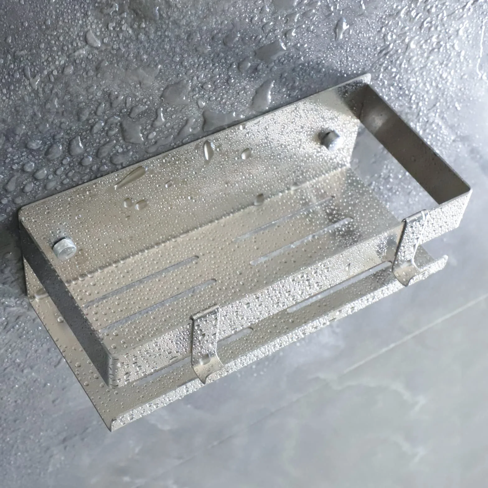 EXLECO Mensola Doccia Acciaio Inox Adesiva Senza Foratura con 2 Ganci Argento