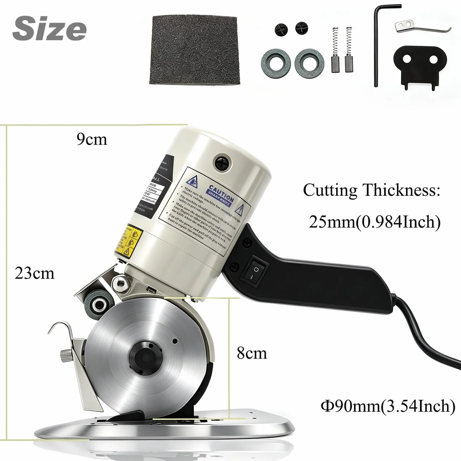 CGOLDENWALL Taglierina Elettrica per Tessuti 30 mm Spessore Massimo Taglio Lama Φ90 mm Rotella Affilatura Automatica YJ-90B