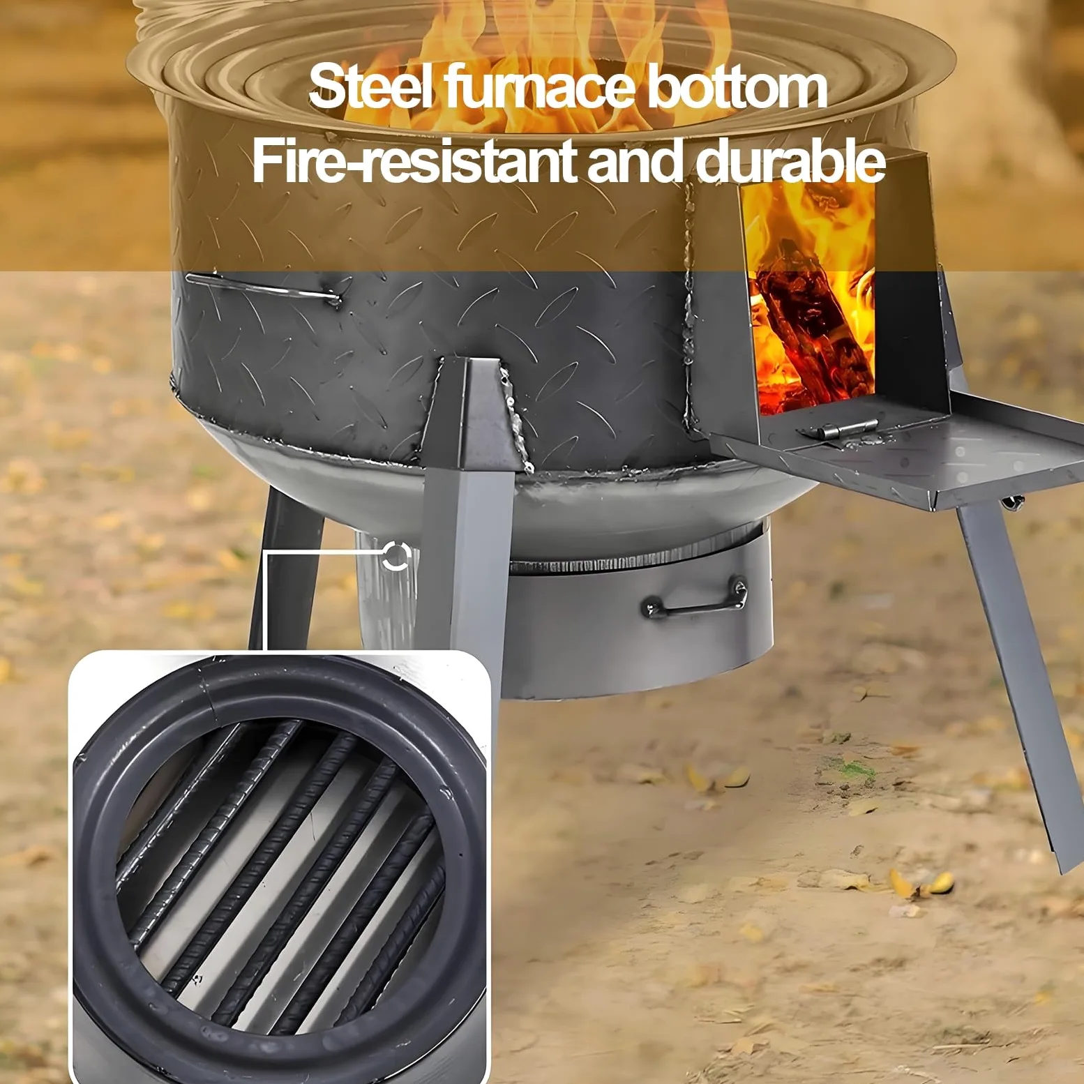 Stufa a Legna Portatile e Smontabile In Acciaio Rinforzato Stufa a Legna In Ghisa Robusta e Durevole con Gambe Rimovibili Estese per Interno ed Esterno(48cm)