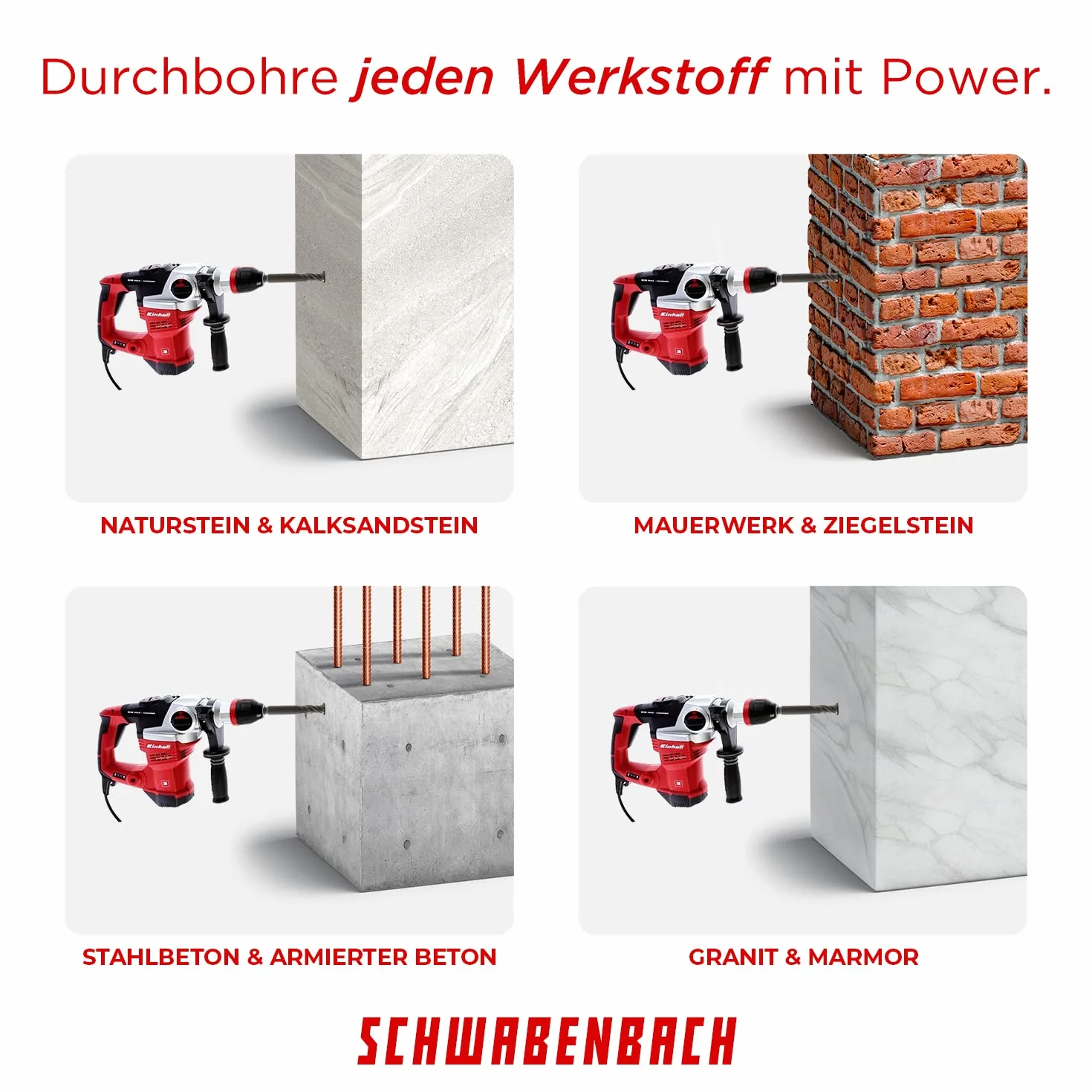 SCHWABENBACH Punta SDS Max 40mm x 880 x 1000 Calcestruzzo Cemento Armato