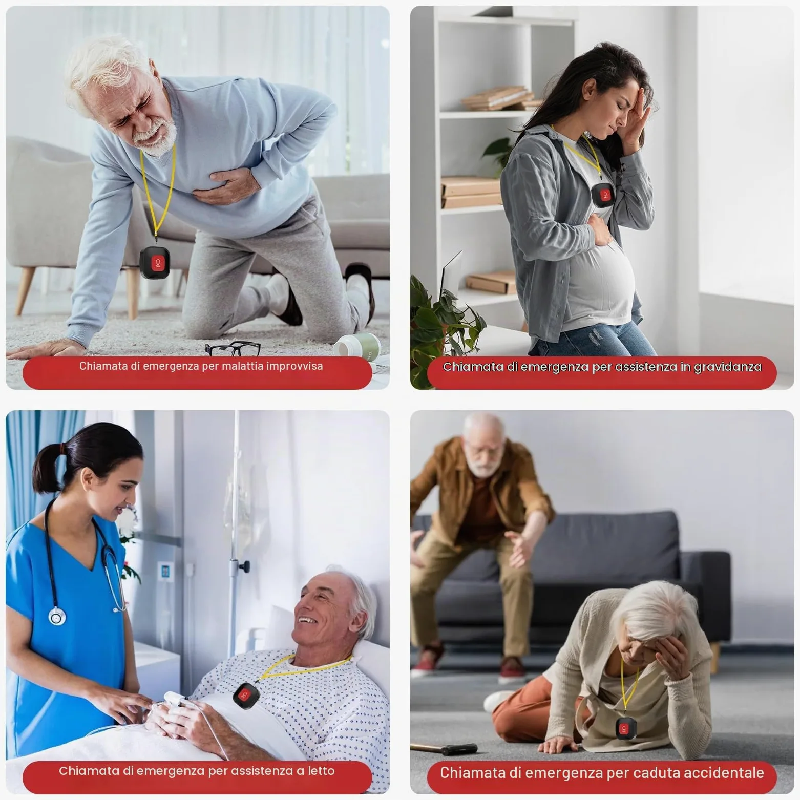 Pulsante di Emergenza per Anziani,Wireless Sistema di Chiamata di Emergenza | Bracciale di Emergenza per Anziani, Pulsante di Chiamata WiFi Caregiver Pager, Per Pazienti Anziani, Disabili, Bambini