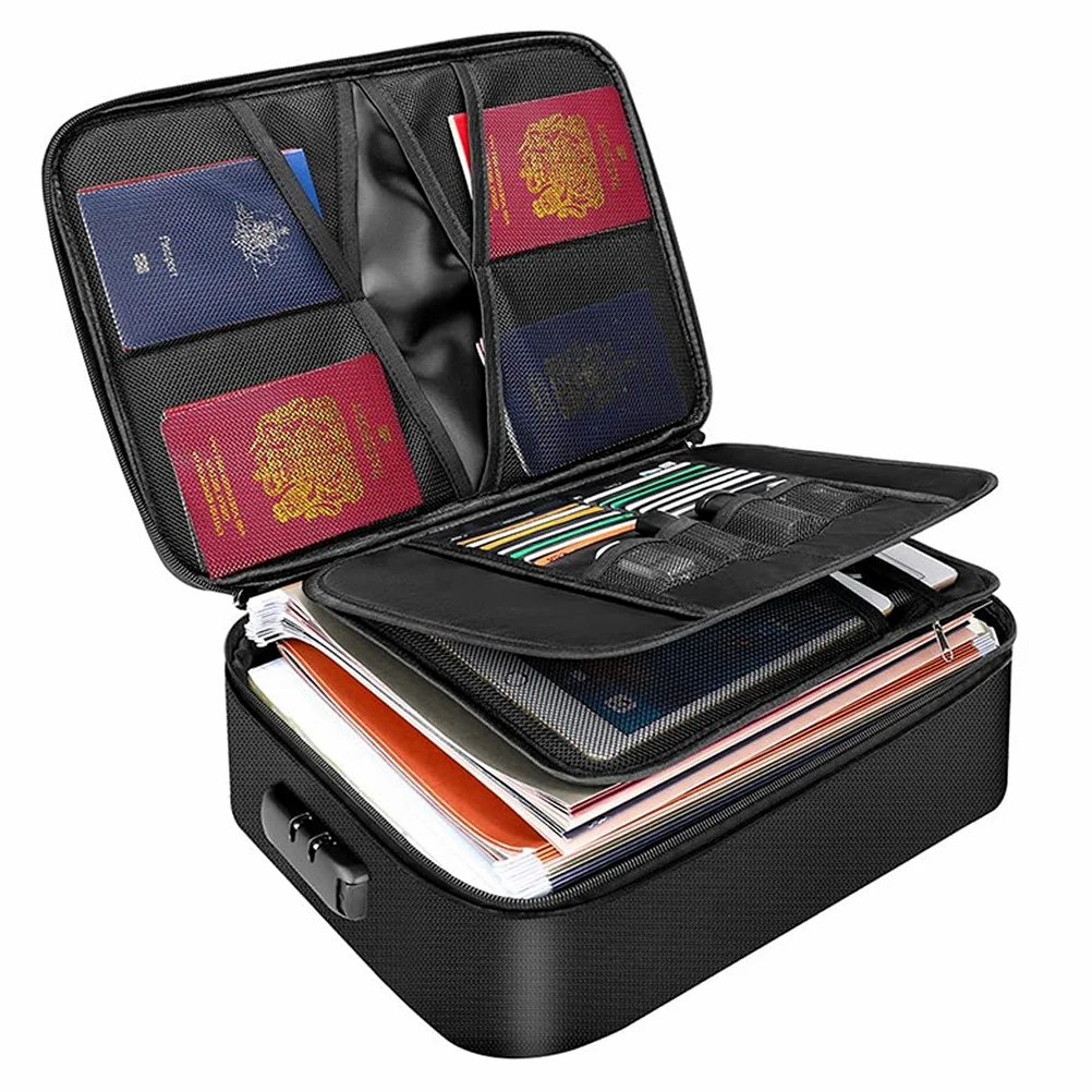 Borsa portadocumenti ignifuga,documento sicuro a prova di fuoco impermeabile, sacchetto di organizzatore di file, denaro,grande spazio di archiviazione di grande livello e blocco della password