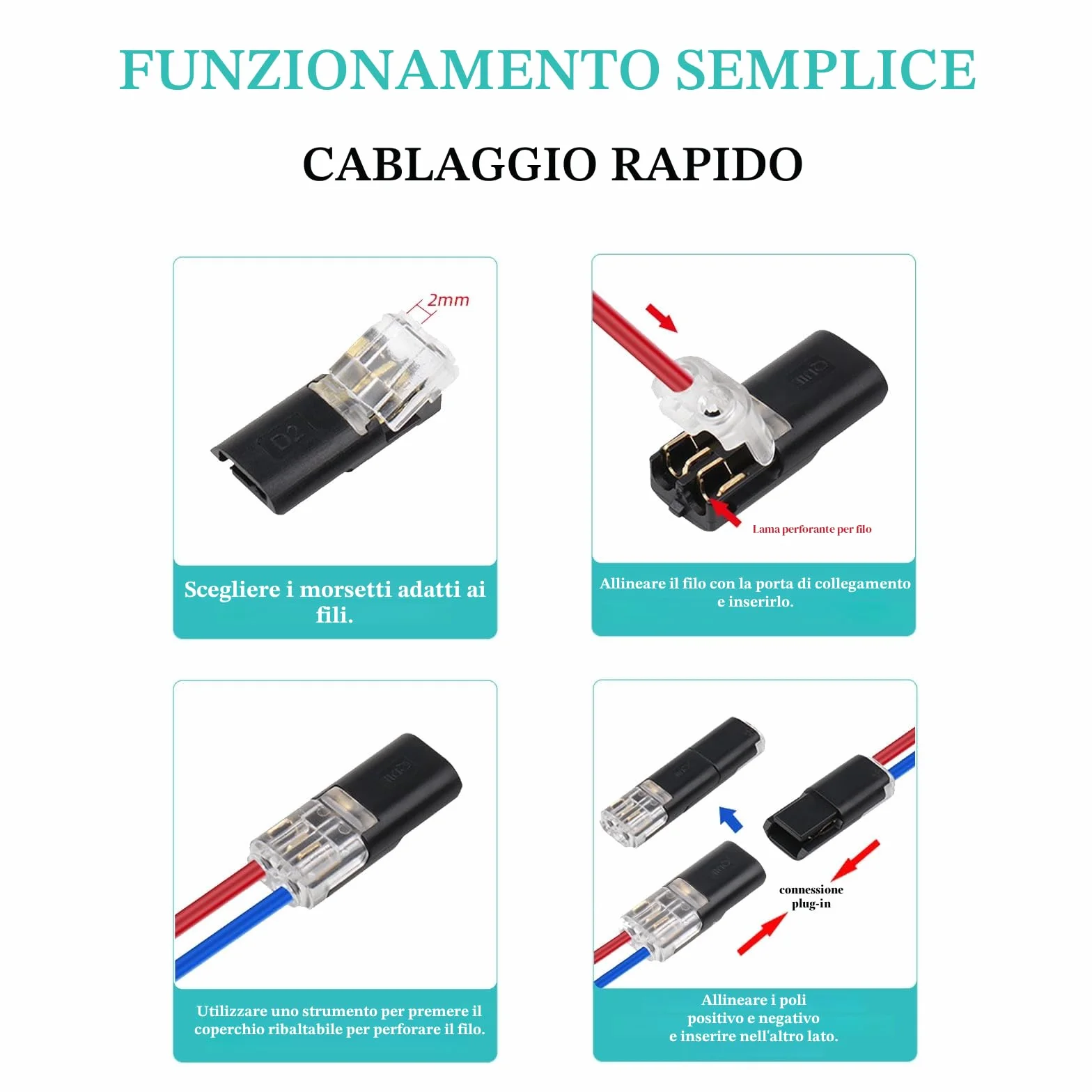 YESLUSY Connettori Elettrici Rapidi 12V 2 Pin Impermeabili AWG 18-22
