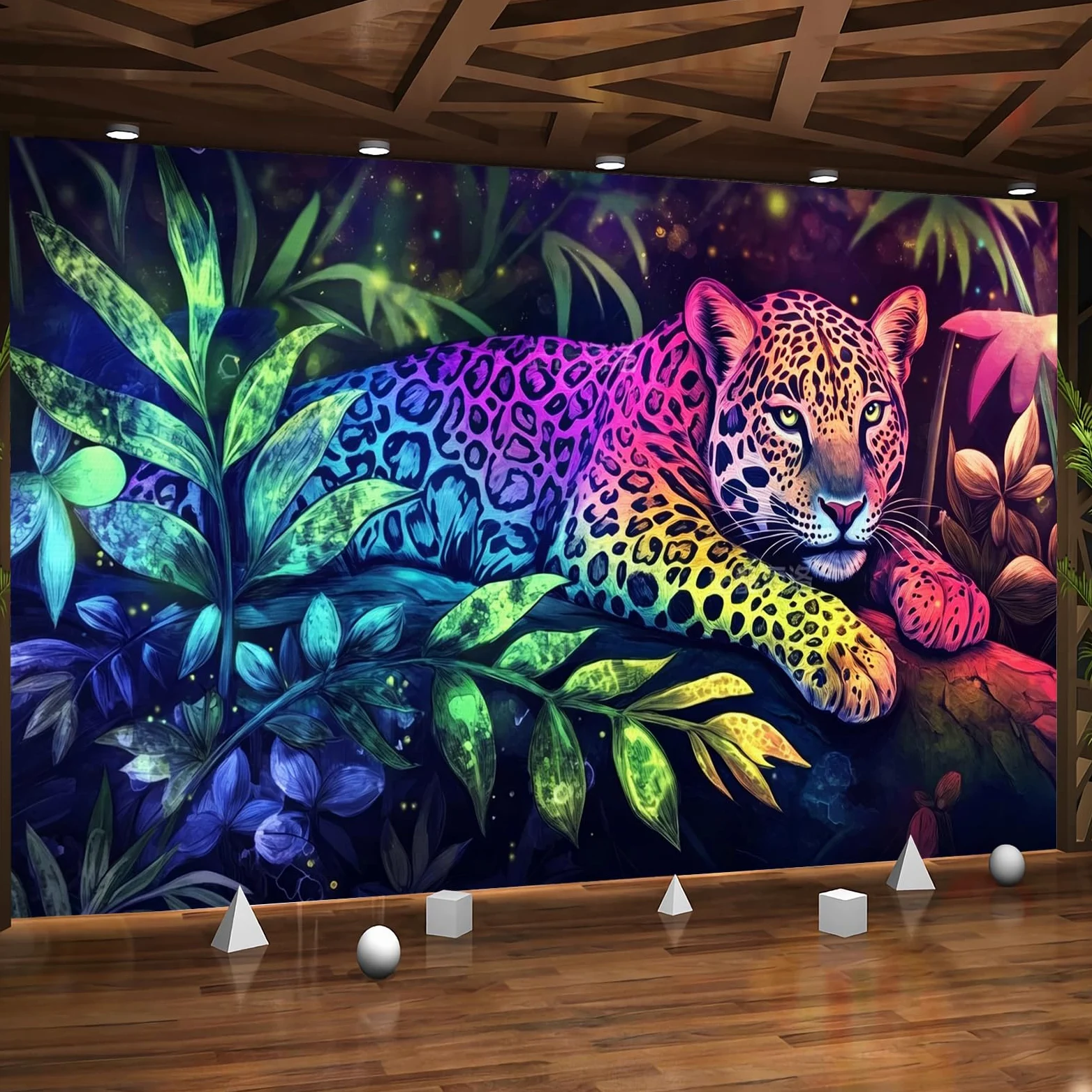 Carta da parati effetto 3D Leopardo 366x 254 cm Murale Non Tessuto Colorato Astratto Animale Fotomurale Stampa HD Moderna Poster Per Soggiorno E Camera Da Letto Design 1M3676