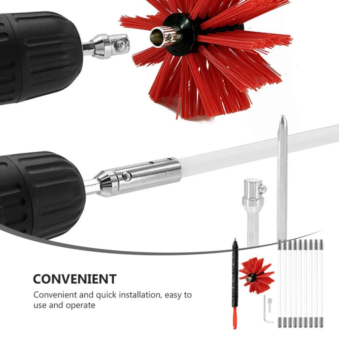 Spazzola per Pulizia Stufa in Nylon, Set 9 Aste Collegabili | Kit per Pulizia del Stufa, Non Graffia la Superficie Interna, per Canna Fumaria e Sfiato Asciugatrice