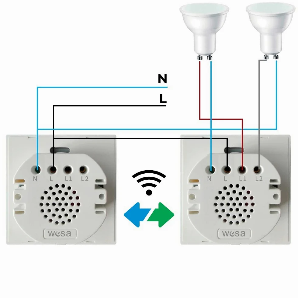WESA Interruttore Touch WiFi in Vetro Nero Incasso Doppio + Meccanismo con App Tuya Compatibile con Alexa, Google Home Smart Life, iOS e Android.