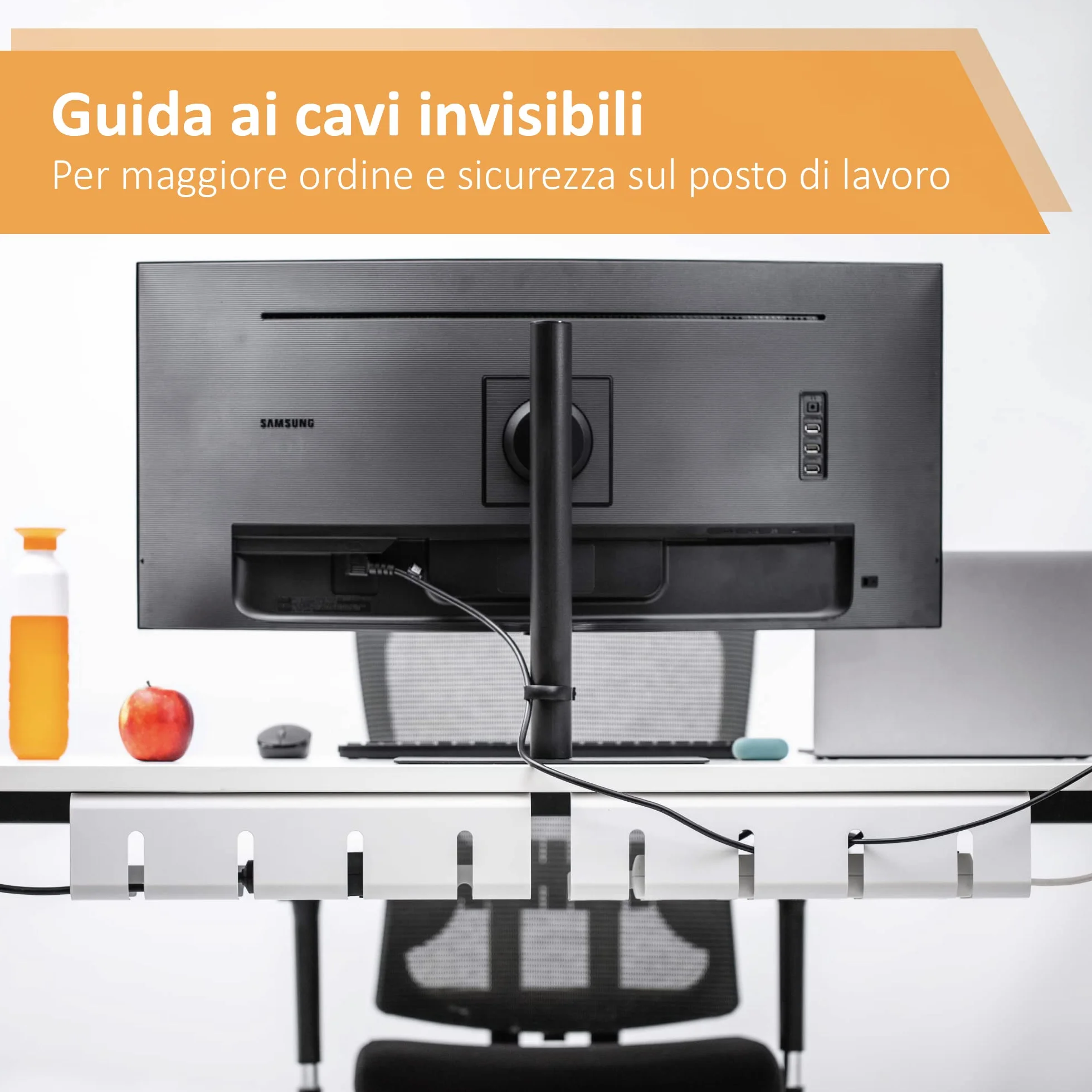 Raccogli Cavi Scrivania – Canalina Passacavi sotto Scrivania Cable Management – Organizer Portacavi Ufficio - Nascondi Cavi sotto Tavolo – 2 Scatole Porta Cavi - Verniciatura a Polvere Bianco